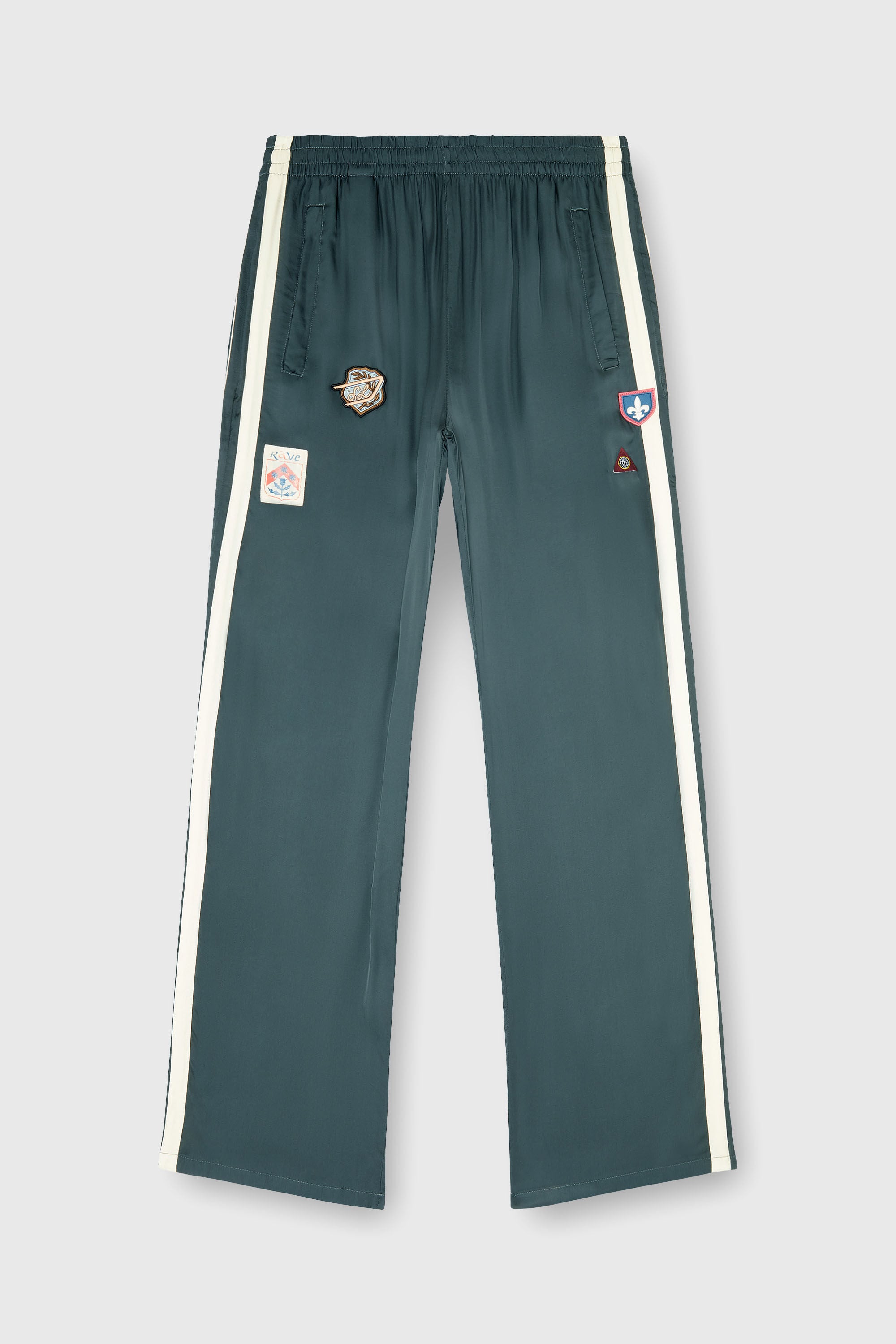 Diesel - P-ANNU, Man's Satin track pants with patches in Dark Green - 2