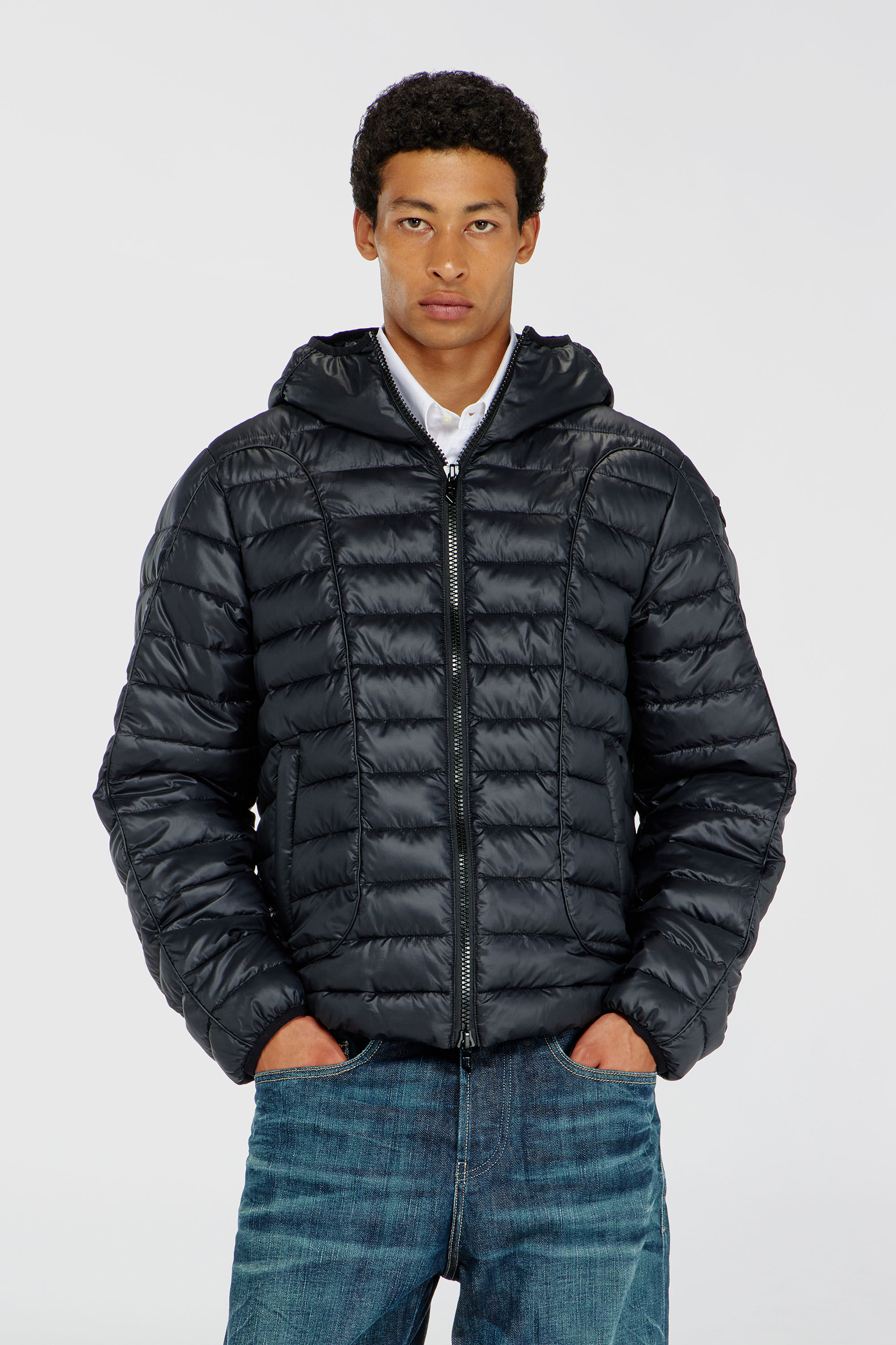 Diesel - W-STONE-WRD, Man's Puffer jacket with tonal piping in Black - 3