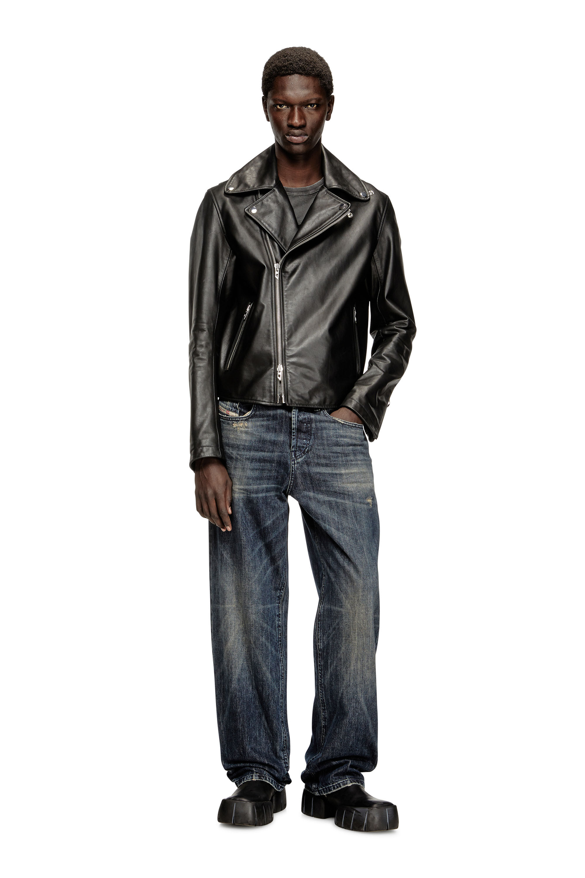 Men's Biker jacket in waxed leather | Black | Diesel