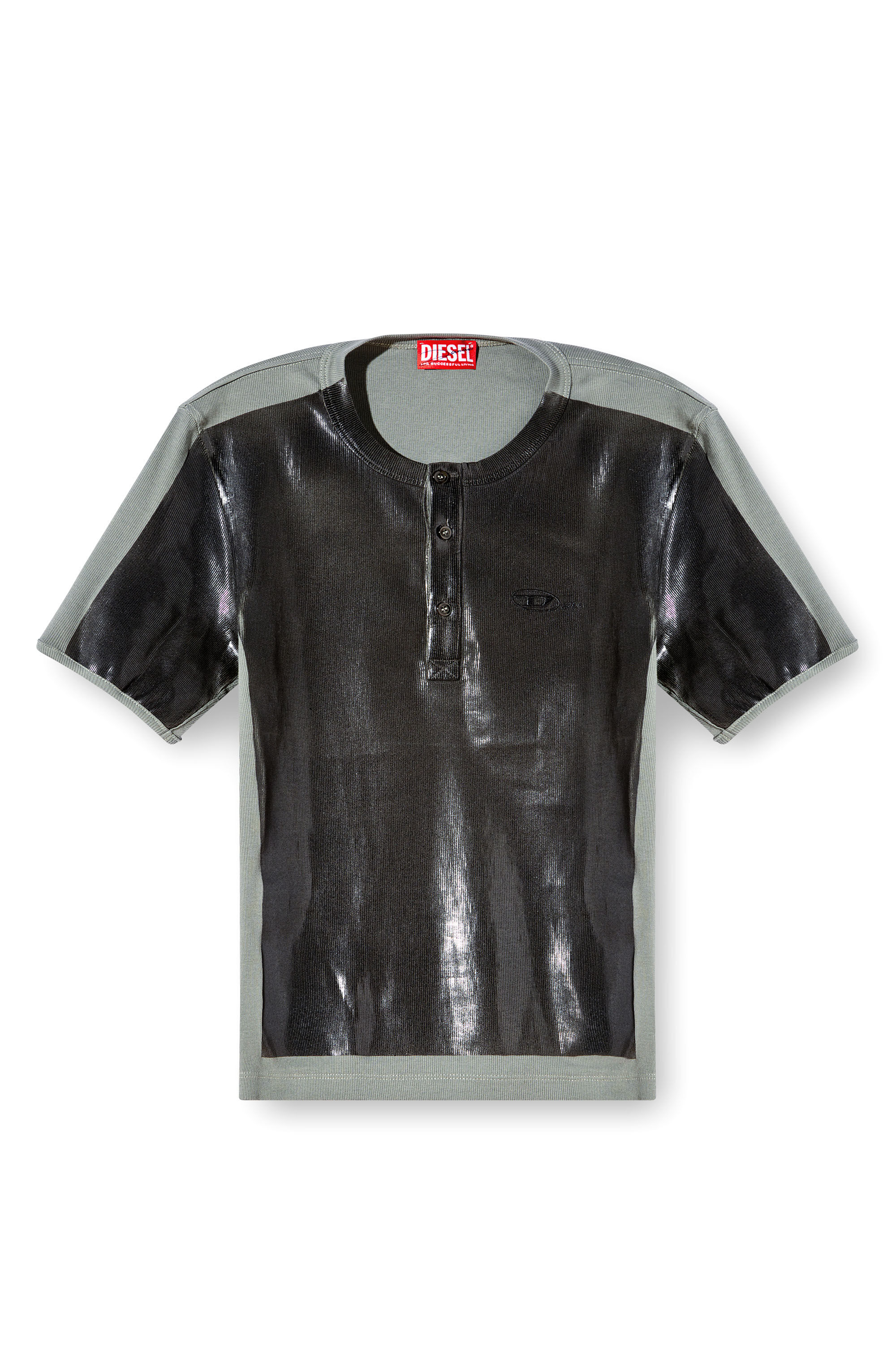 Diesel - T-RIBBER-DD, Unisex's Henley T-shirt with coated front in Dark grey - 2