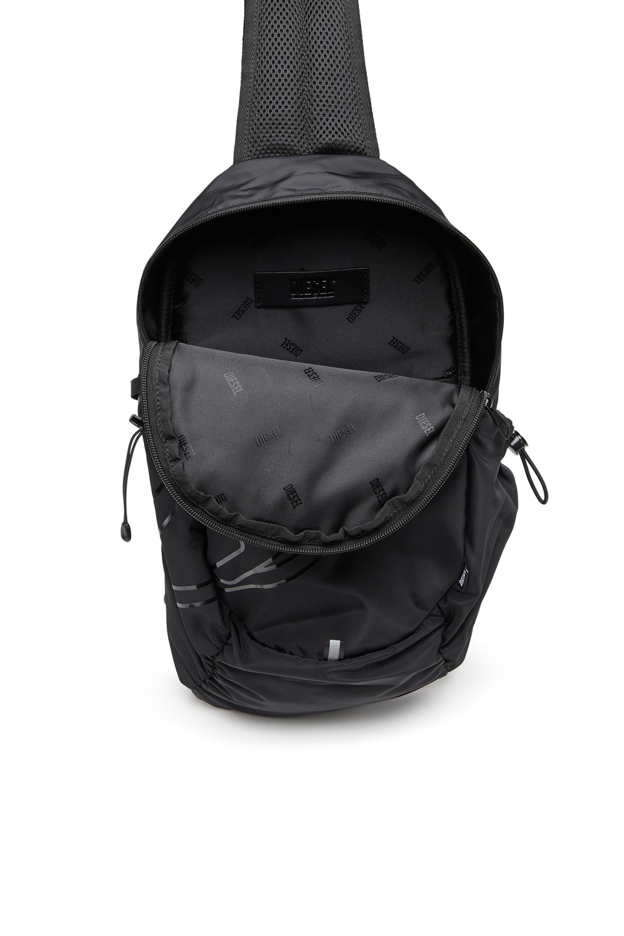 Men's Drape-Nylon sling backpack with tonal logo | Black