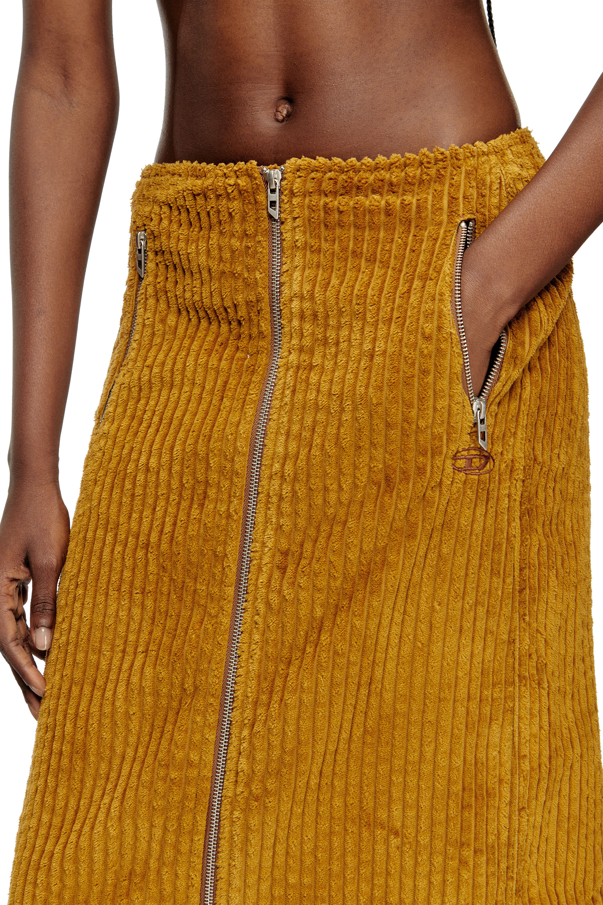 O-LLIPOP, Light Brown Diesel - O-LLIPOP, Woman's Cotton midi skirt with zipper in Light Brown - 5