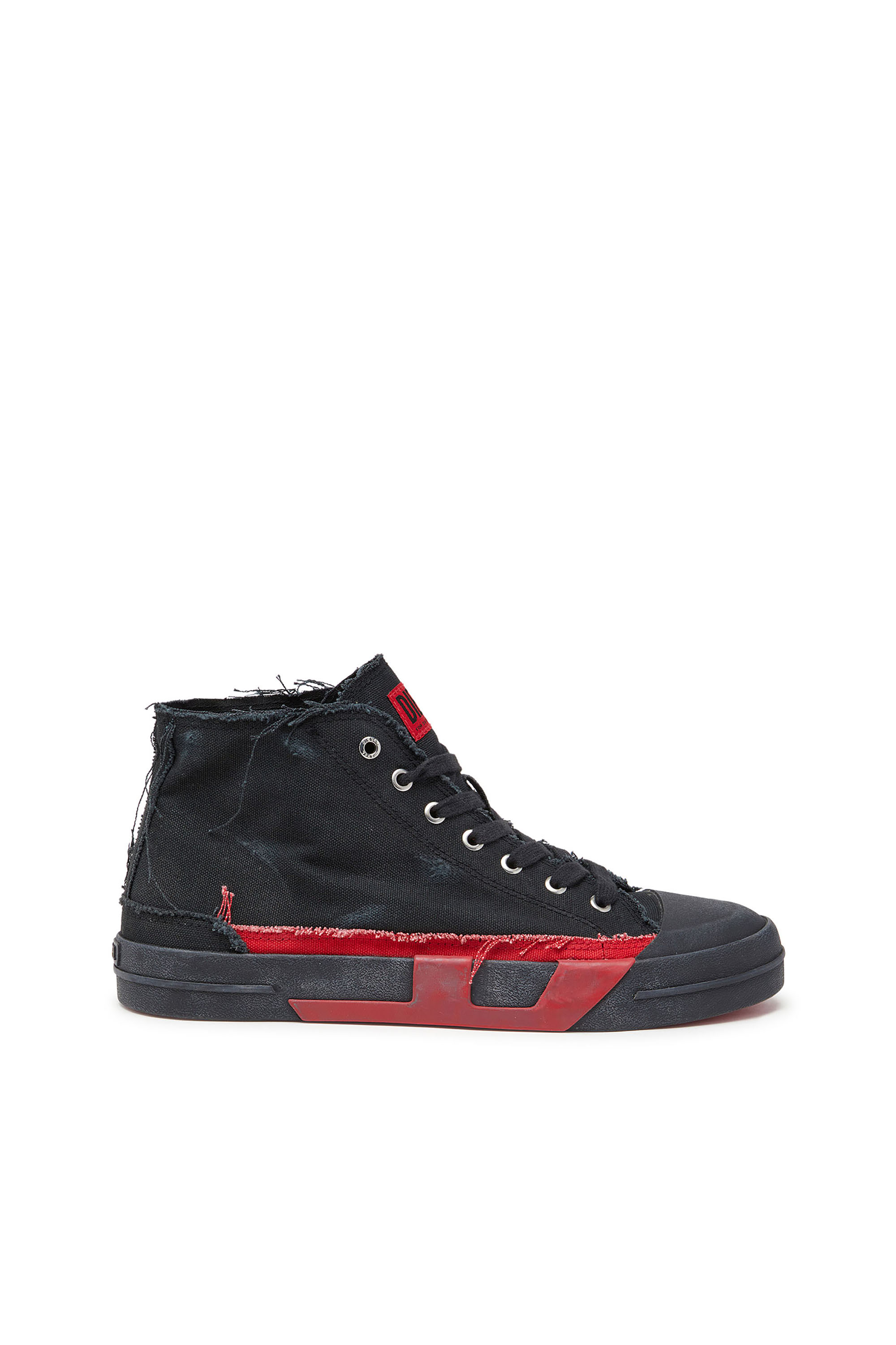 S-D-VERSE MID II, Black/Red Diesel - S-D-VERSE MID II, Man's S-D-Verse-Distressed high-top sneakers in canvas in Black/Red - 1