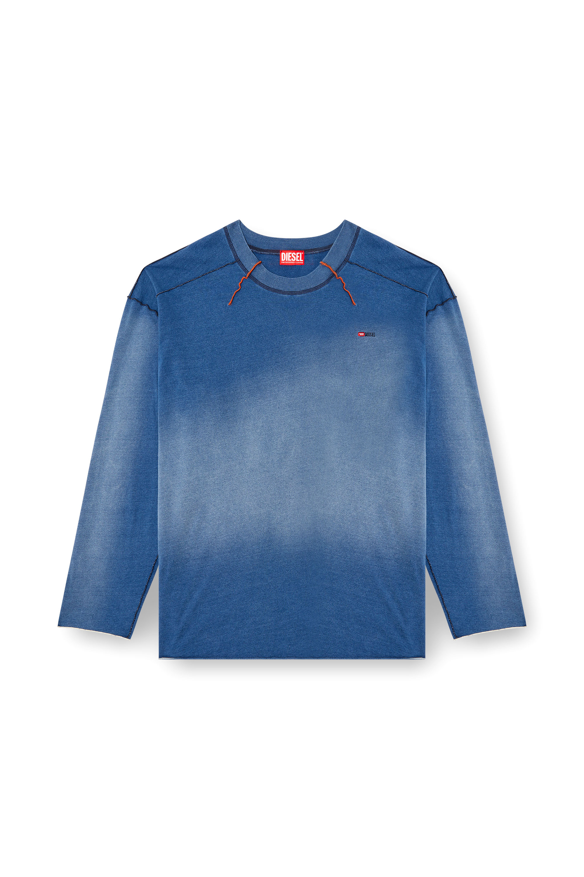 Diesel - T-CRAO-LS, Man's Faded long-sleeve T-shirt with micro logo in Blue - 2
