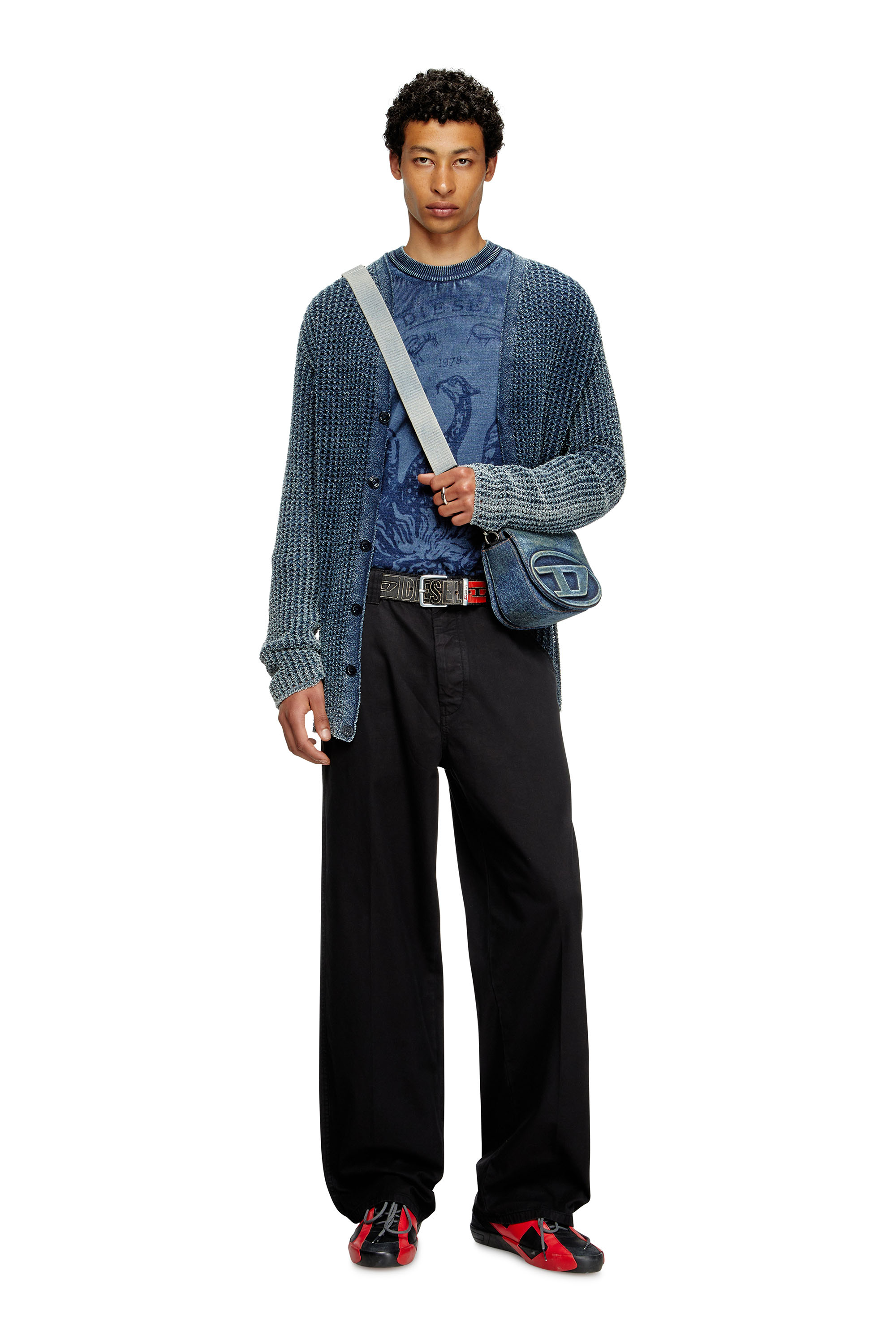 S-SLANTE-D LOW, Black/Red Diesel - S-SLANTE-D LOW, Man's S-Slante-D-Sneakers in suede and leather with D logo in Black/Red - 7