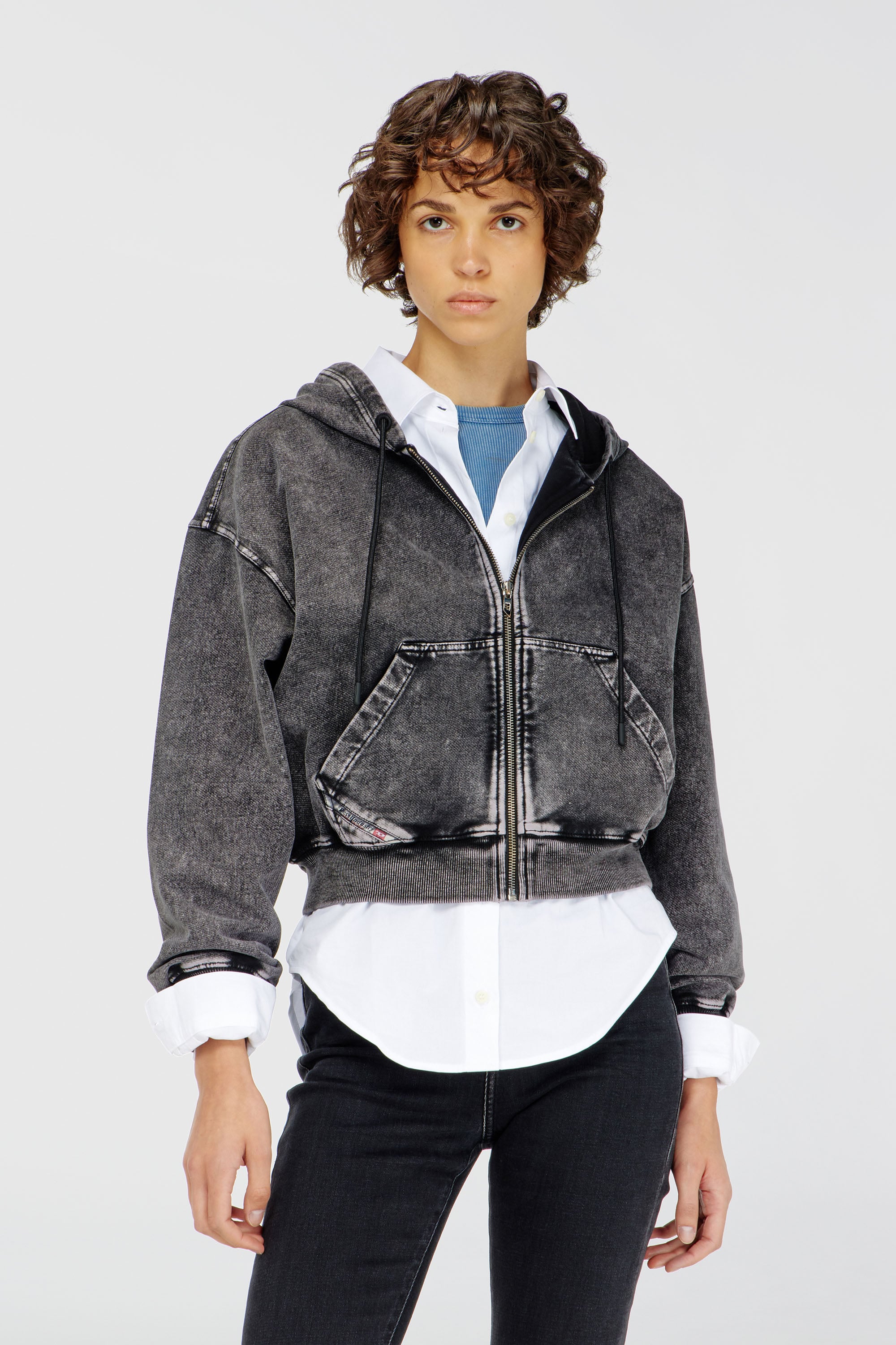 Diesel - F-ELYCY-AA2, Woman's Hoodie with denim effect in Dark grey - 1