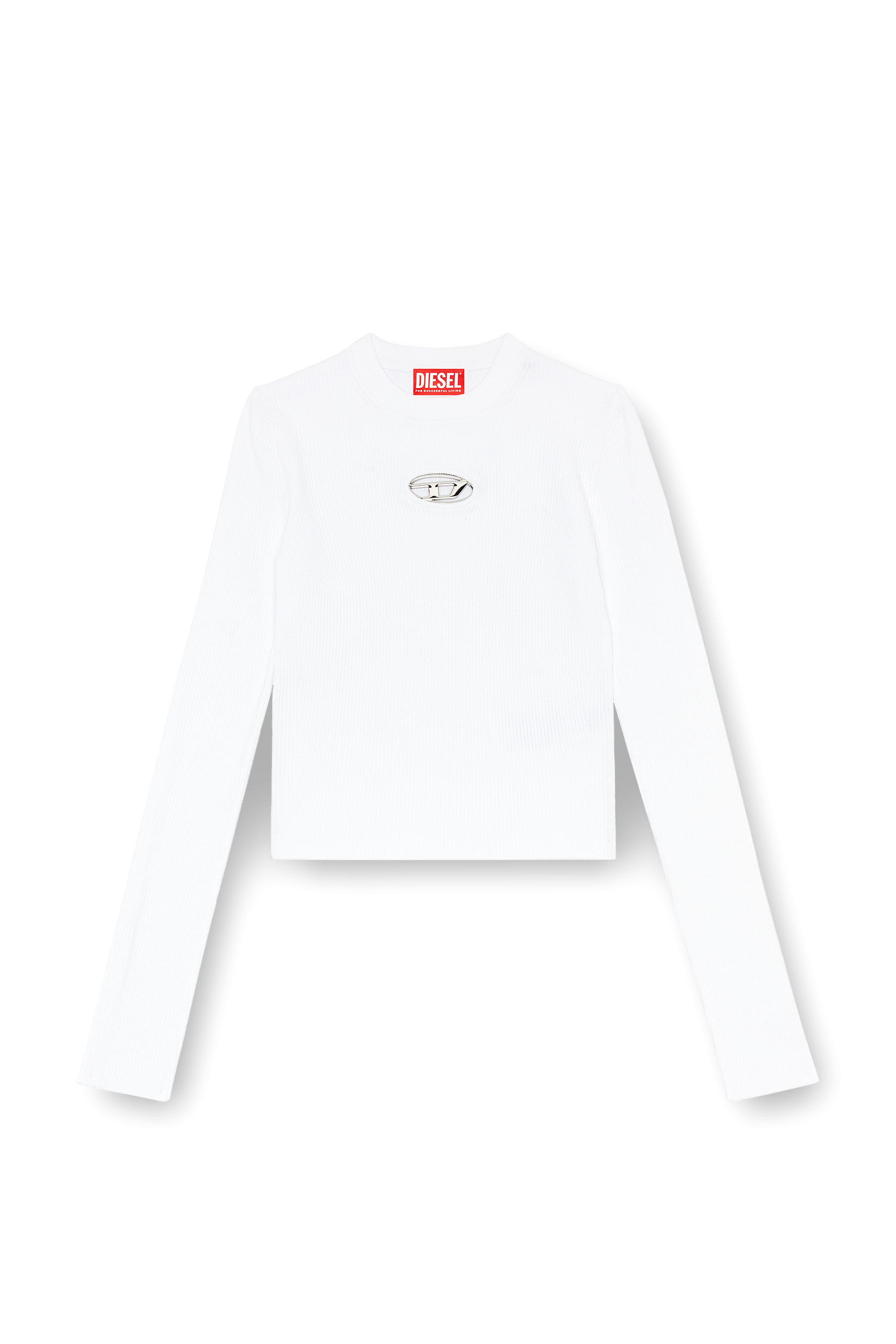 Diesel - M-VALARI, Woman's Rib-knit viscose-blend top with Oval D in White - 2