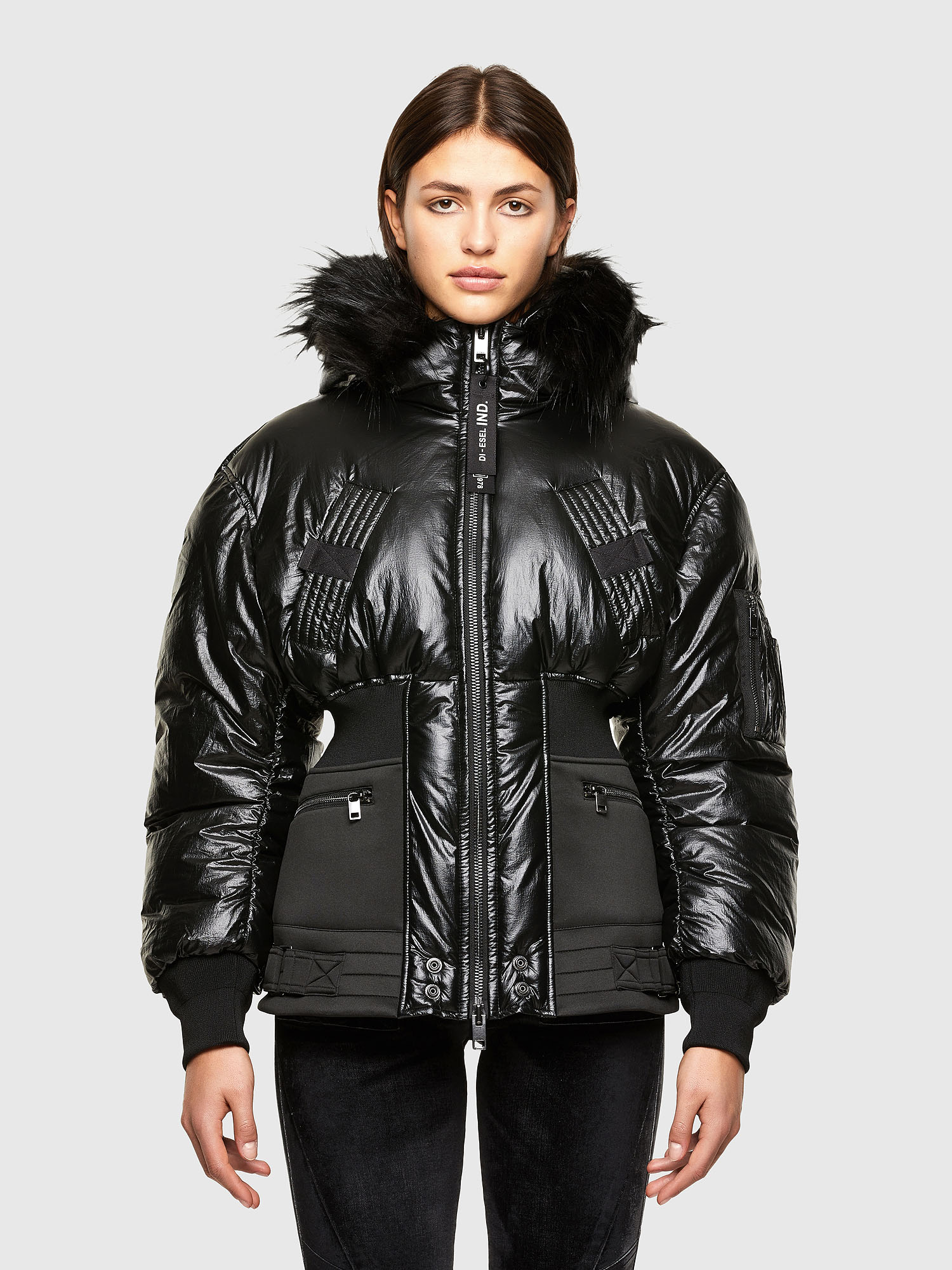 W-ISOKE-SHINY Woman: Padded hooded jacket with ribbed waist | Diesel