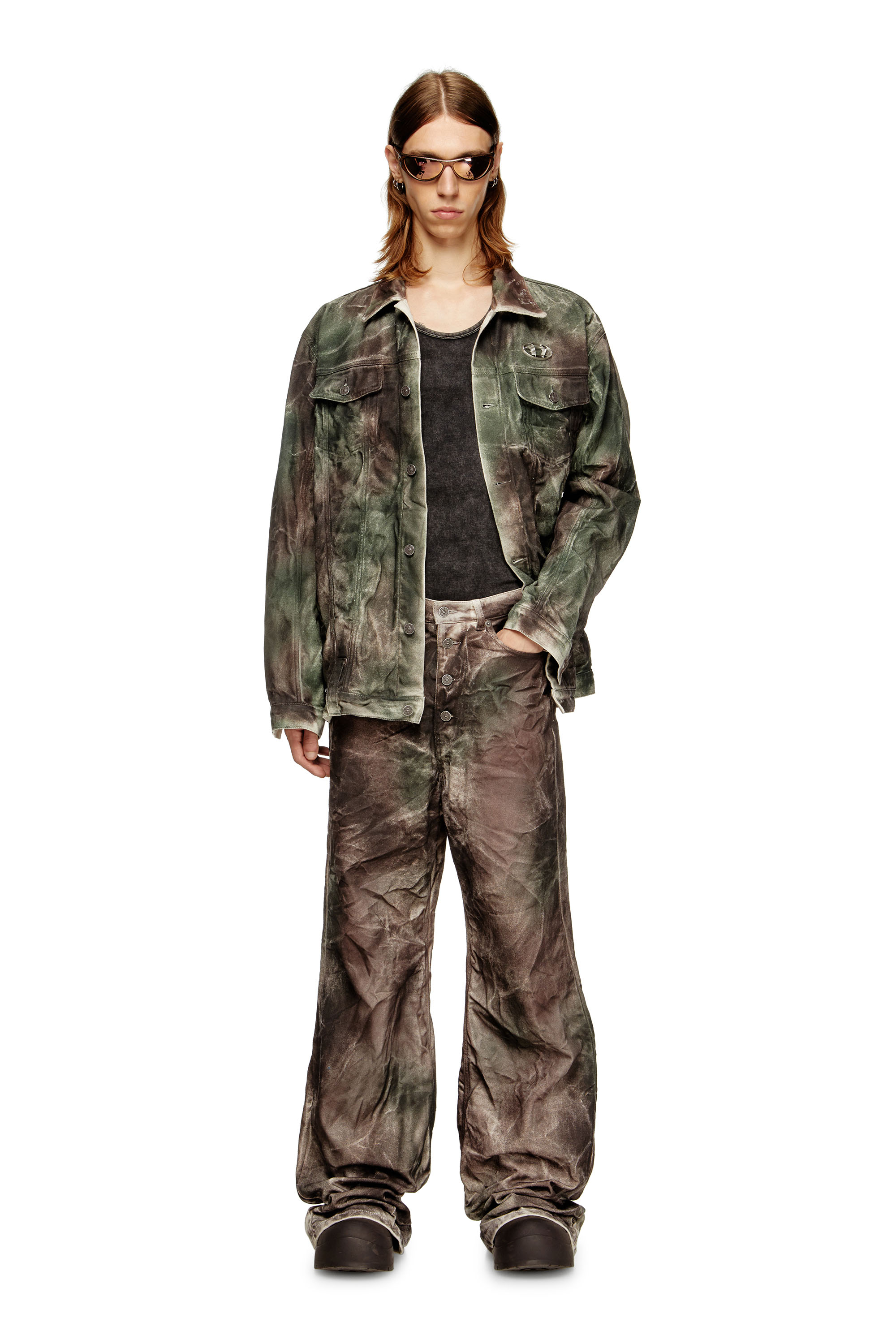 Diesel - P-THUG-PANT, Unisex's Pants in crinkled camo canvas in Brown/Green - 1