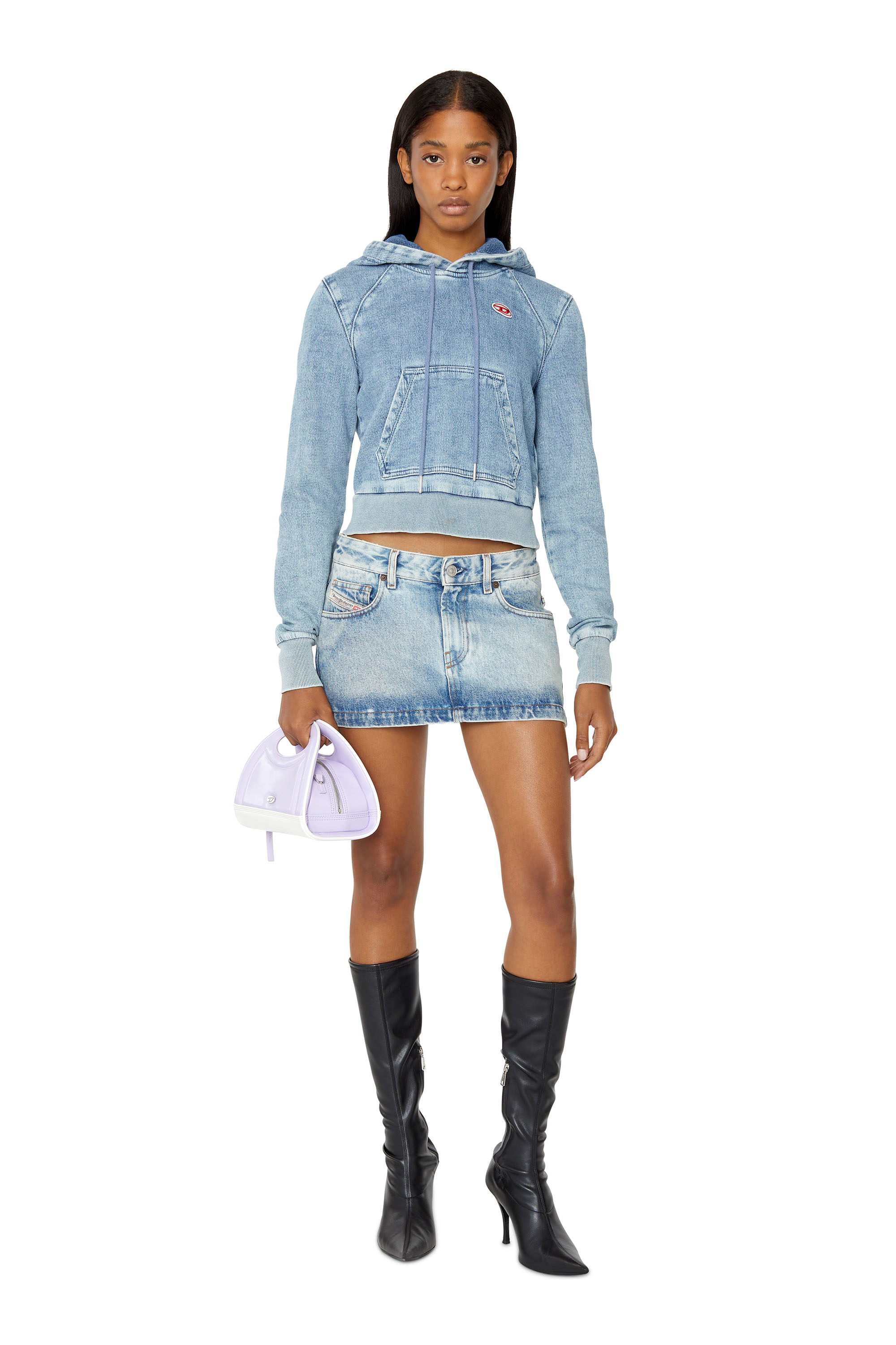 Diesel - D-ANGY TRACK DENIM HOODIE, Light Blue - Image 2