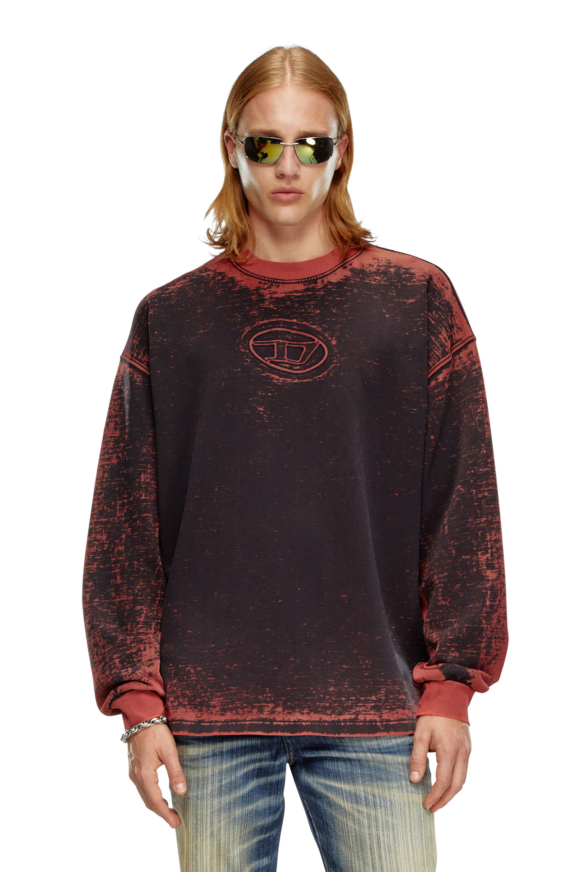 Diesel - S-BAXT-Q1, Man Burnout sweatshirt with embossed Oval D in Red - Image 1