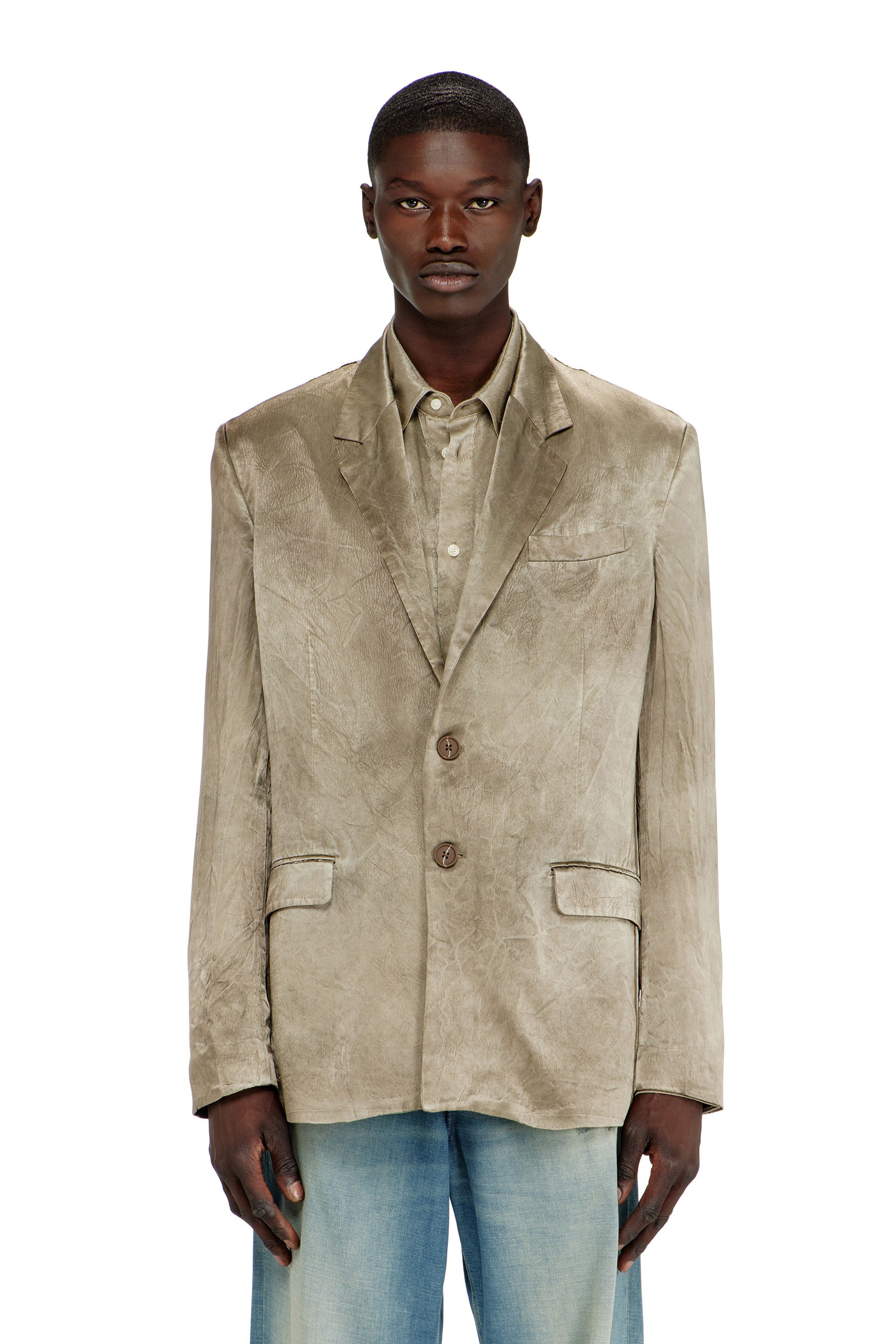 Diesel - J-ANDRE, Man's Blazer in wrinkled satin in Light Brown - 1
