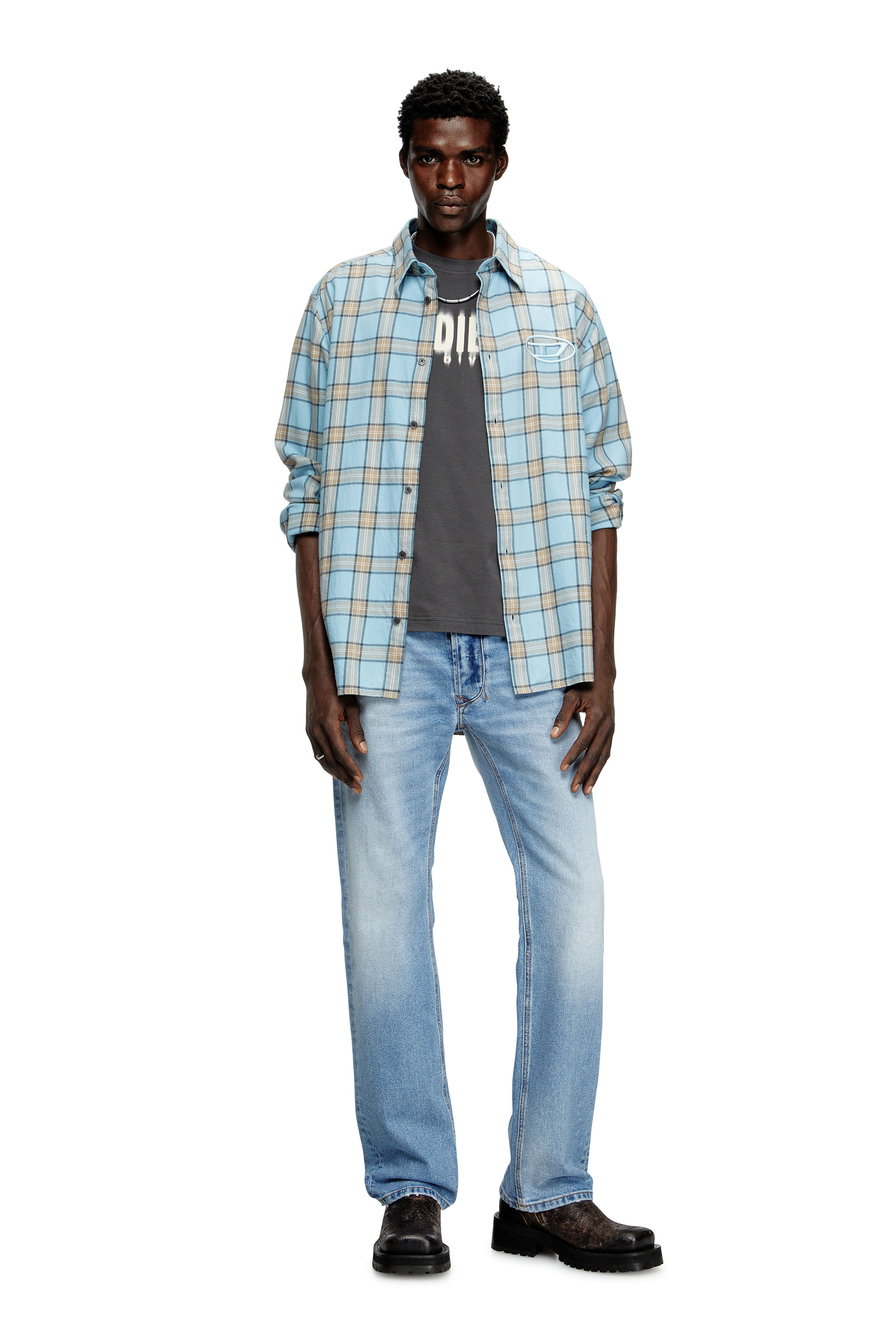 Diesel - T-ADJUST-Q7, Man's T-shirt with blurry Diesel logo in Dark grey - 1