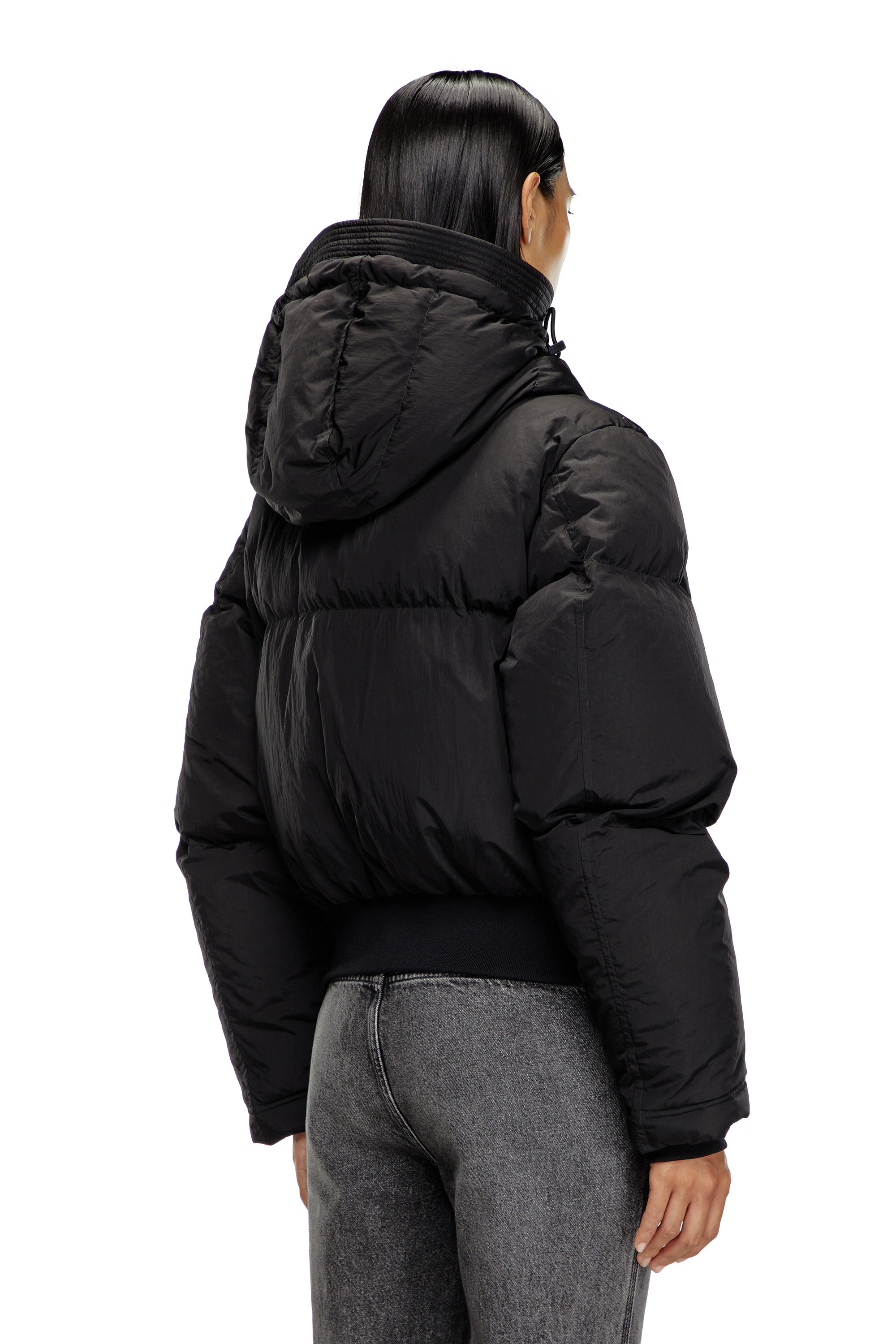 W-PEYT-SHORT-NEW-P1, Black Diesel - W-PEYT-SHORT-NEW-P1, Woman's Hooded down jacket in crinkled nylon in Black - 4