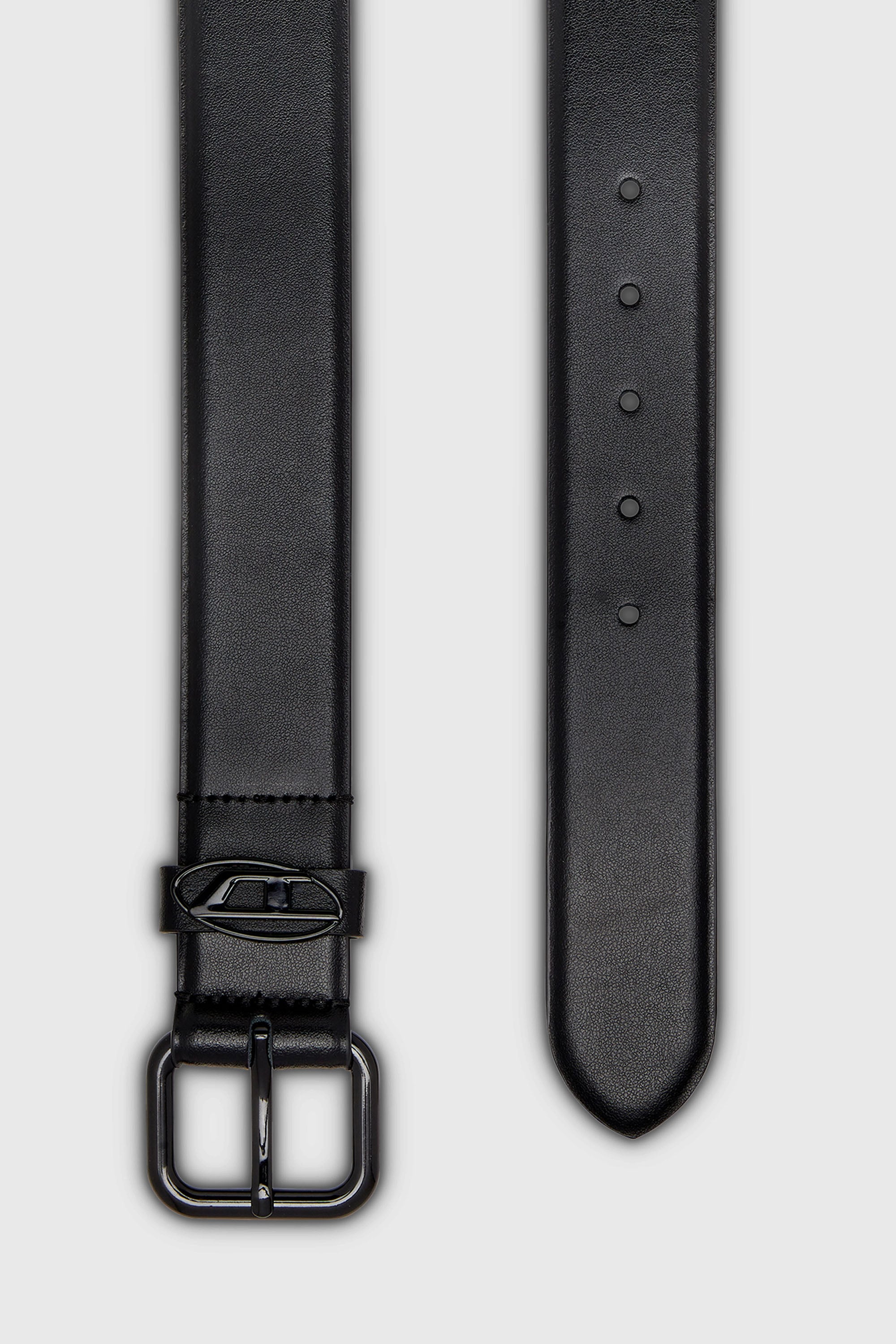 Diesel - B-1DR OVAL D LOOP, Unisex's 3.9cm logo-plaque embellished leather belt in Black - 2