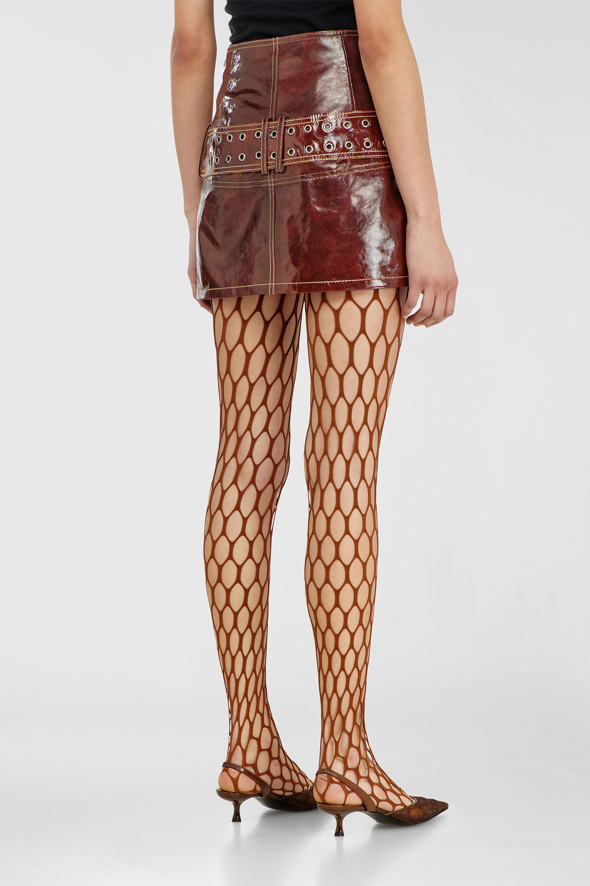 Diesel - L-EVANT, Woman's Patent-leather miniskirt with belt in Brown - 4