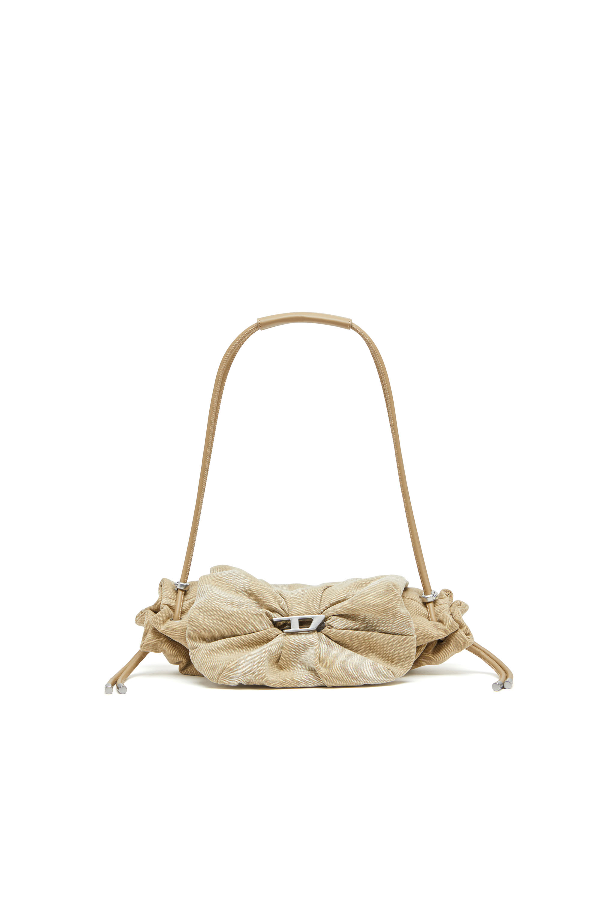 Diesel - SCRUNCH-D SHOULDER S, Woman's Scrunch-D S-Small shoulder bag in washed canvas in Beige - 1