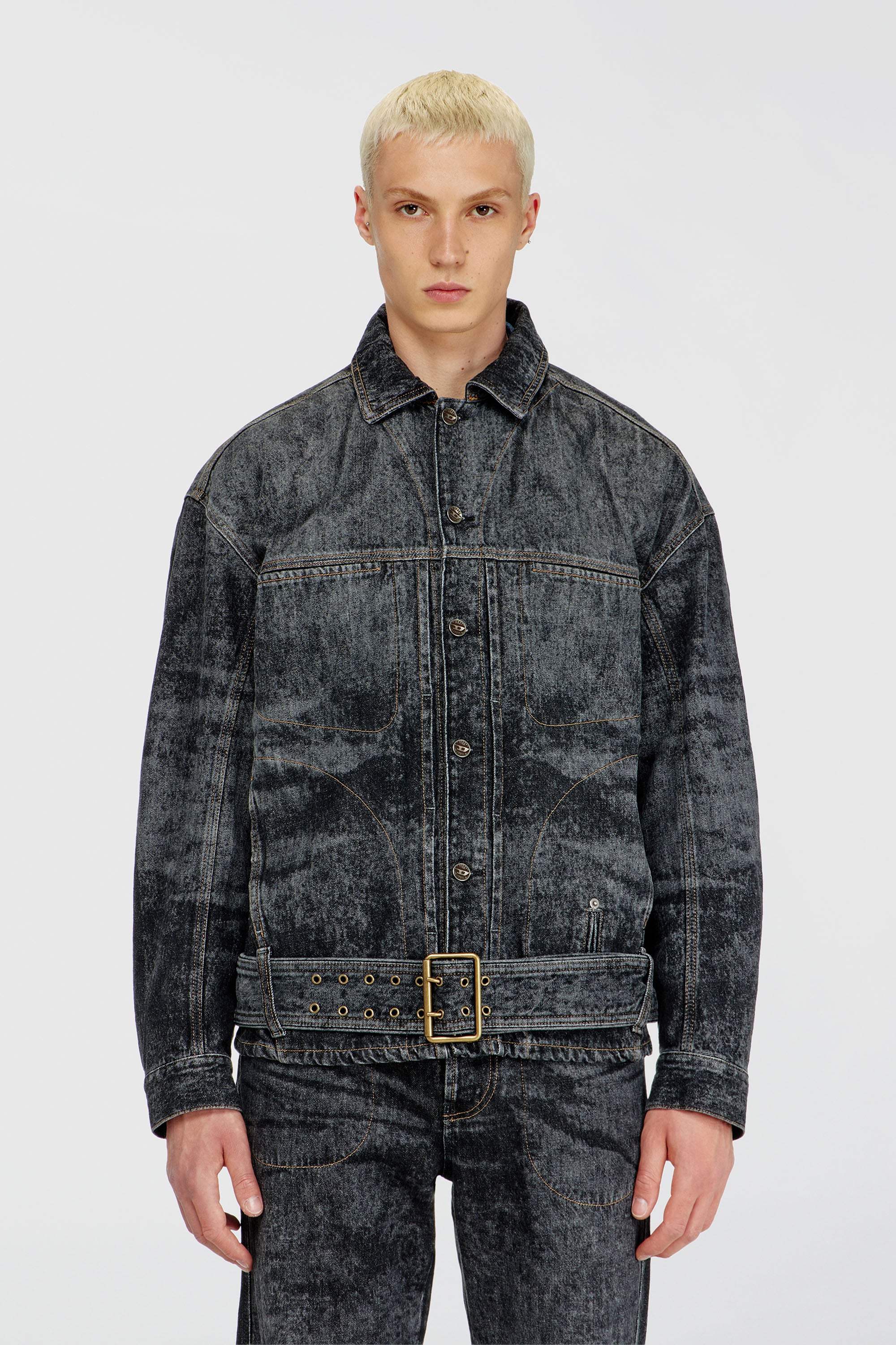 Diesel - D-VALERO-S, Man's Biker-inspired denim jacket in Dark grey - 1