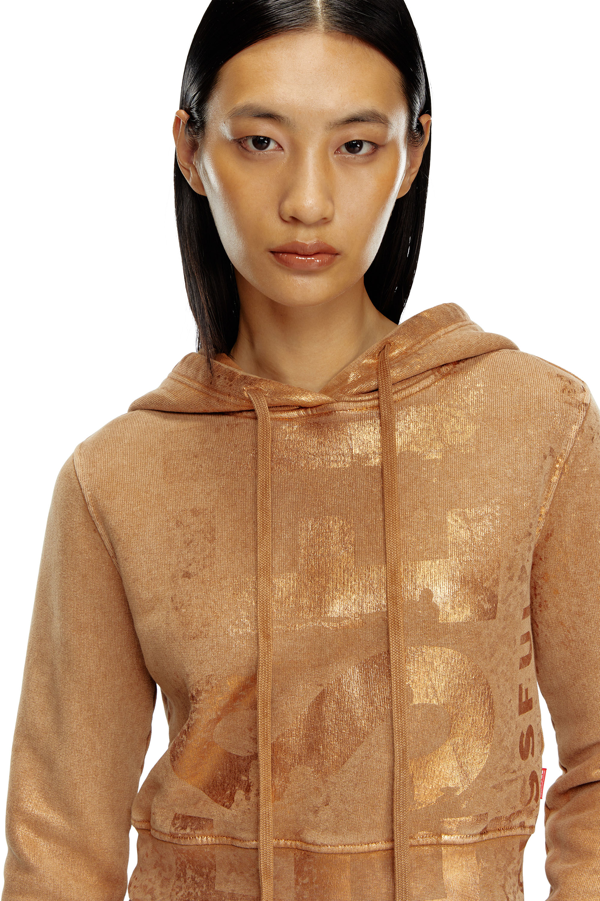Diesel - F-SLIMMY-HOOD-P6, Woman Cropped hoodie with metallic effects in Brown - Image 5
