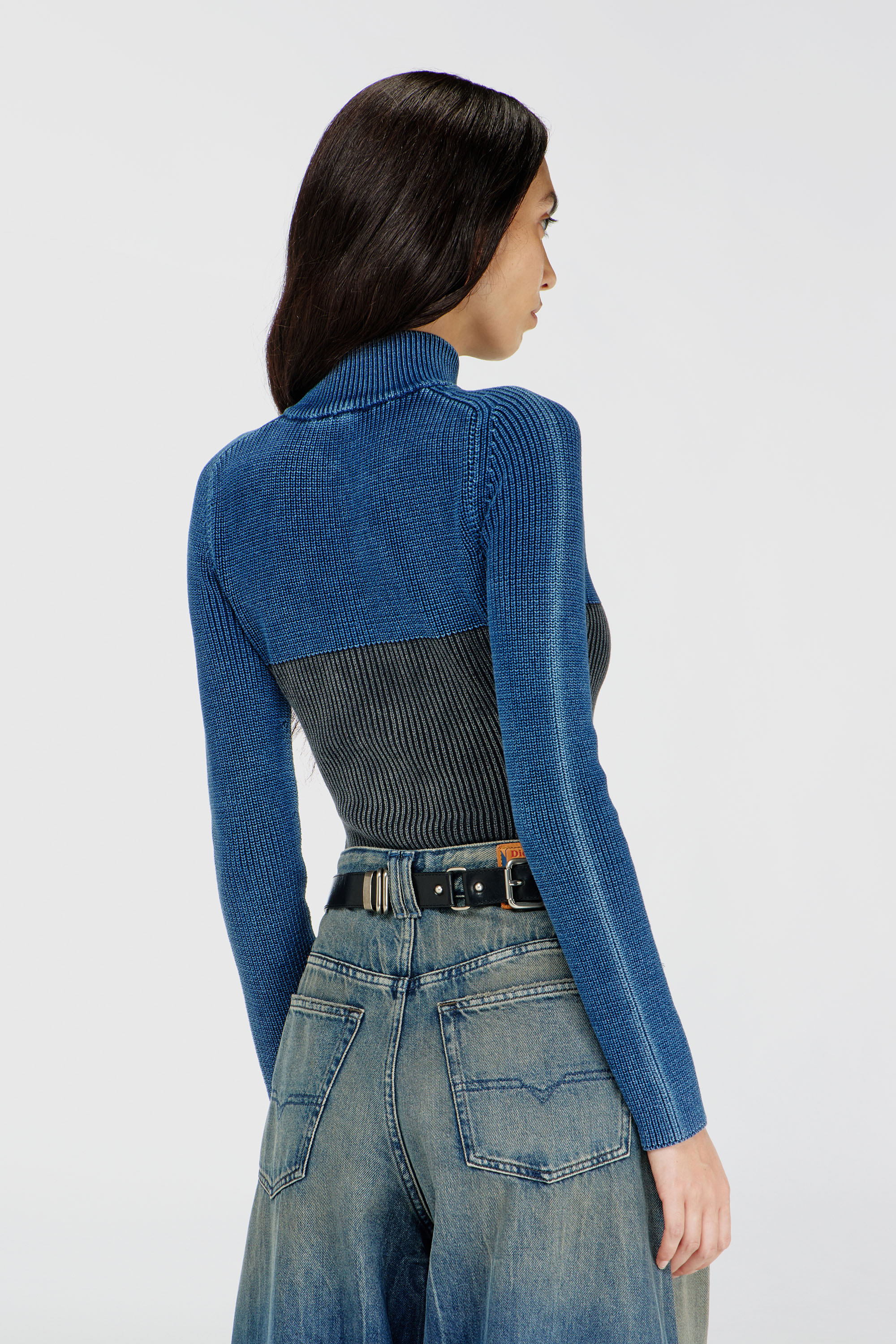 Diesel - M-HERMOSITA, Woman's Zip-up cardigan with two-tone denim effect in Black/Blue - 4