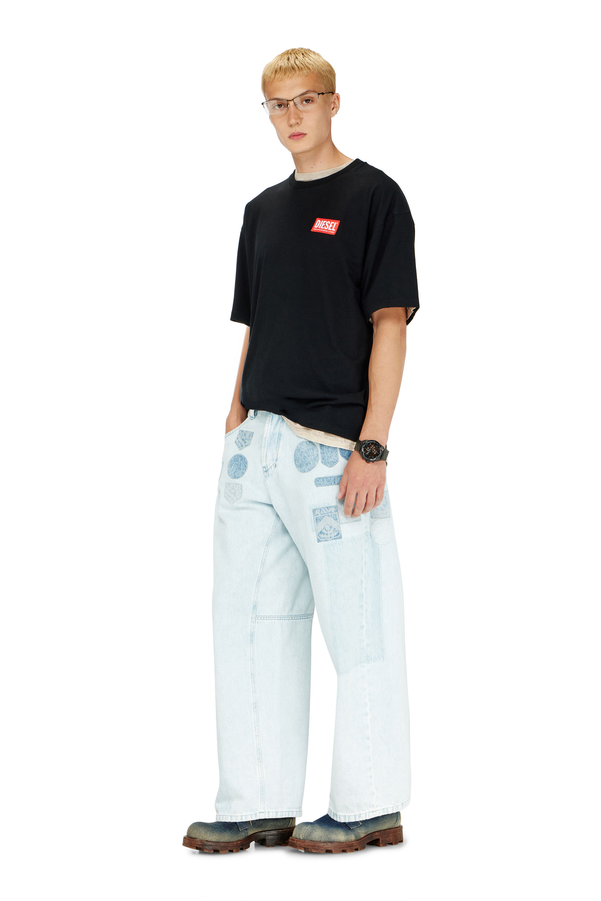 Diesel - T-BOXT-LAB, Man's T-shirt with jacquard logo patch in Black - 1