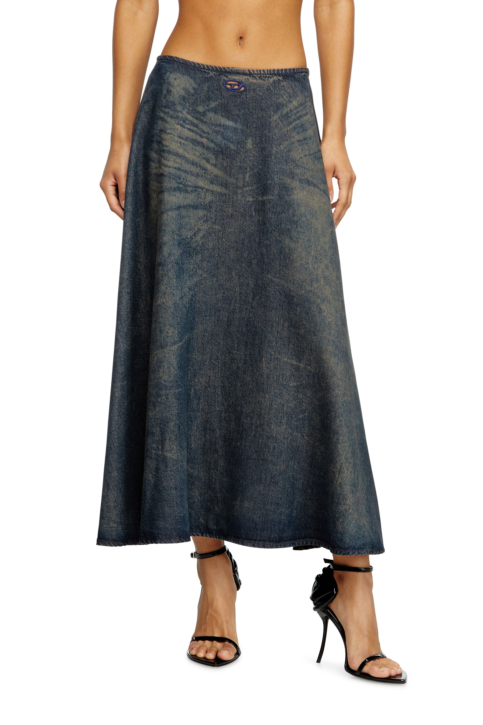 DE-ANNIE-S, Blue Diesel - DE-ANNIE-S, Woman's Full skirt in fluid dirt-effect denim in Blue - 3