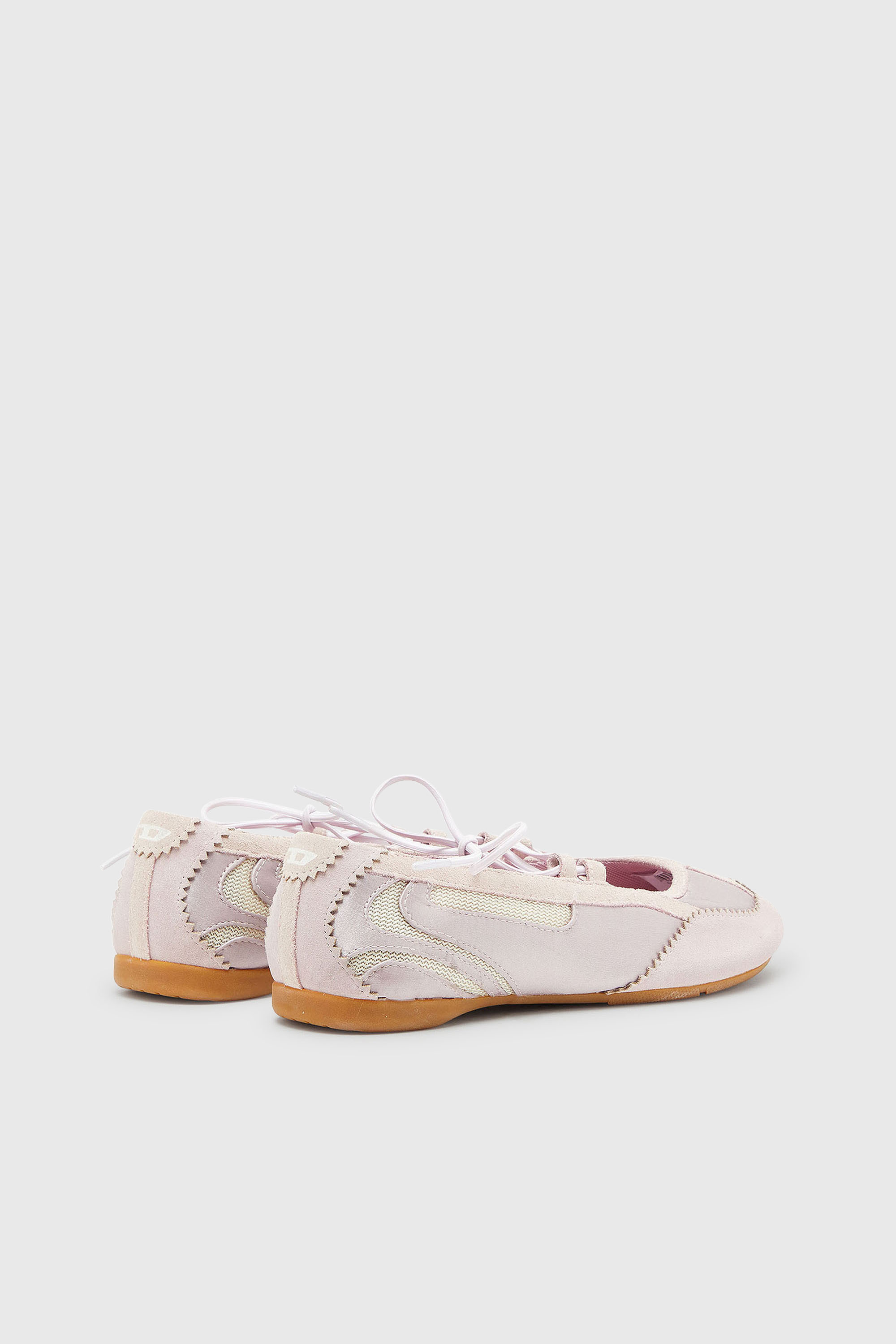 Diesel - D-MILE BALLERINA LACE UP II W, Woman's D-Mile - Lace-up ballerina flats in leather and mesh in Pink - 3
