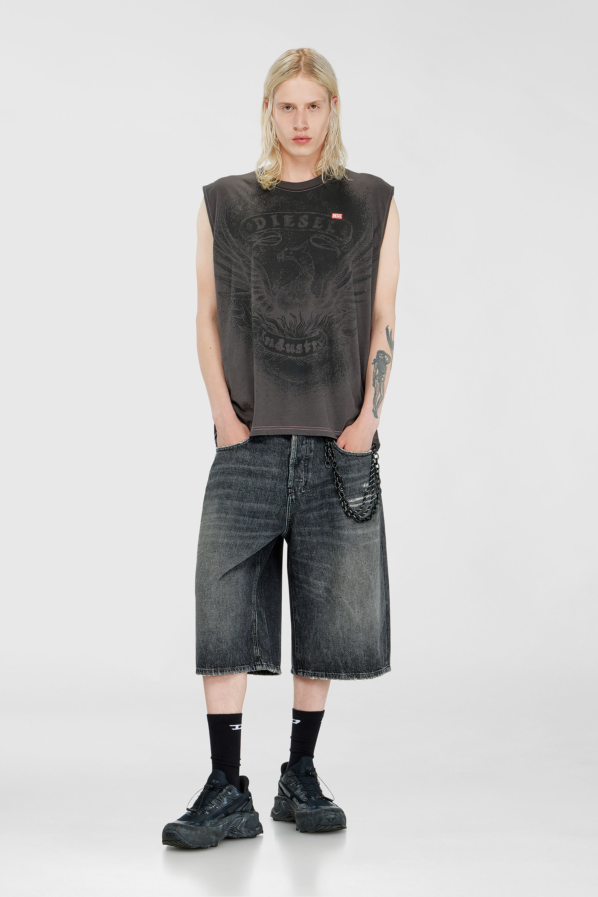 Diesel - T-BOXT-SL-NOTCH, Man's Sleeveless top in cotton with tonal graphic in Dark grey - 2