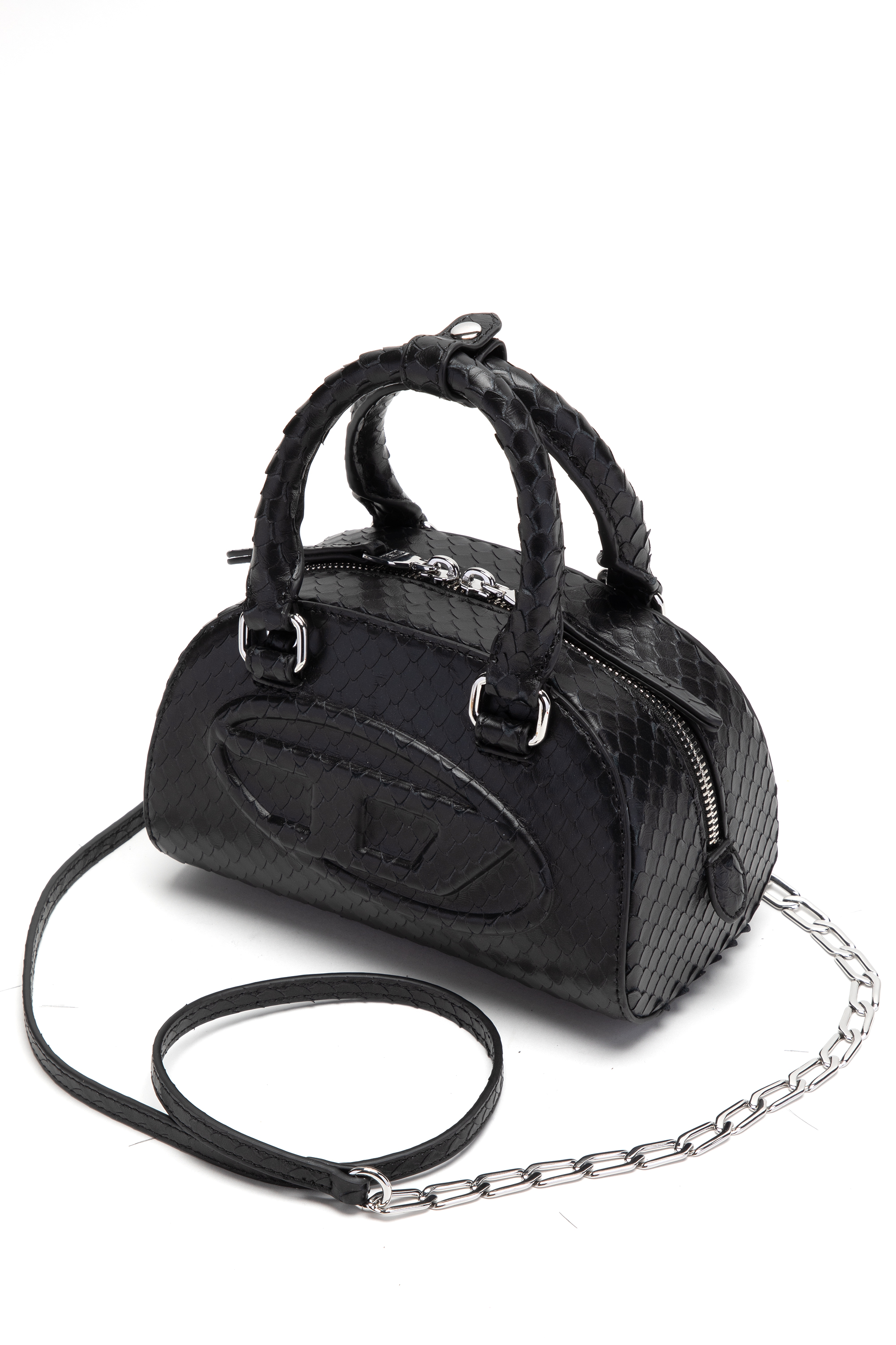 Diesel - 1DR DOME CROSSBODY, Woman's 1DR Dome-Mini bowling bag in snake-effect leather in Black - 4