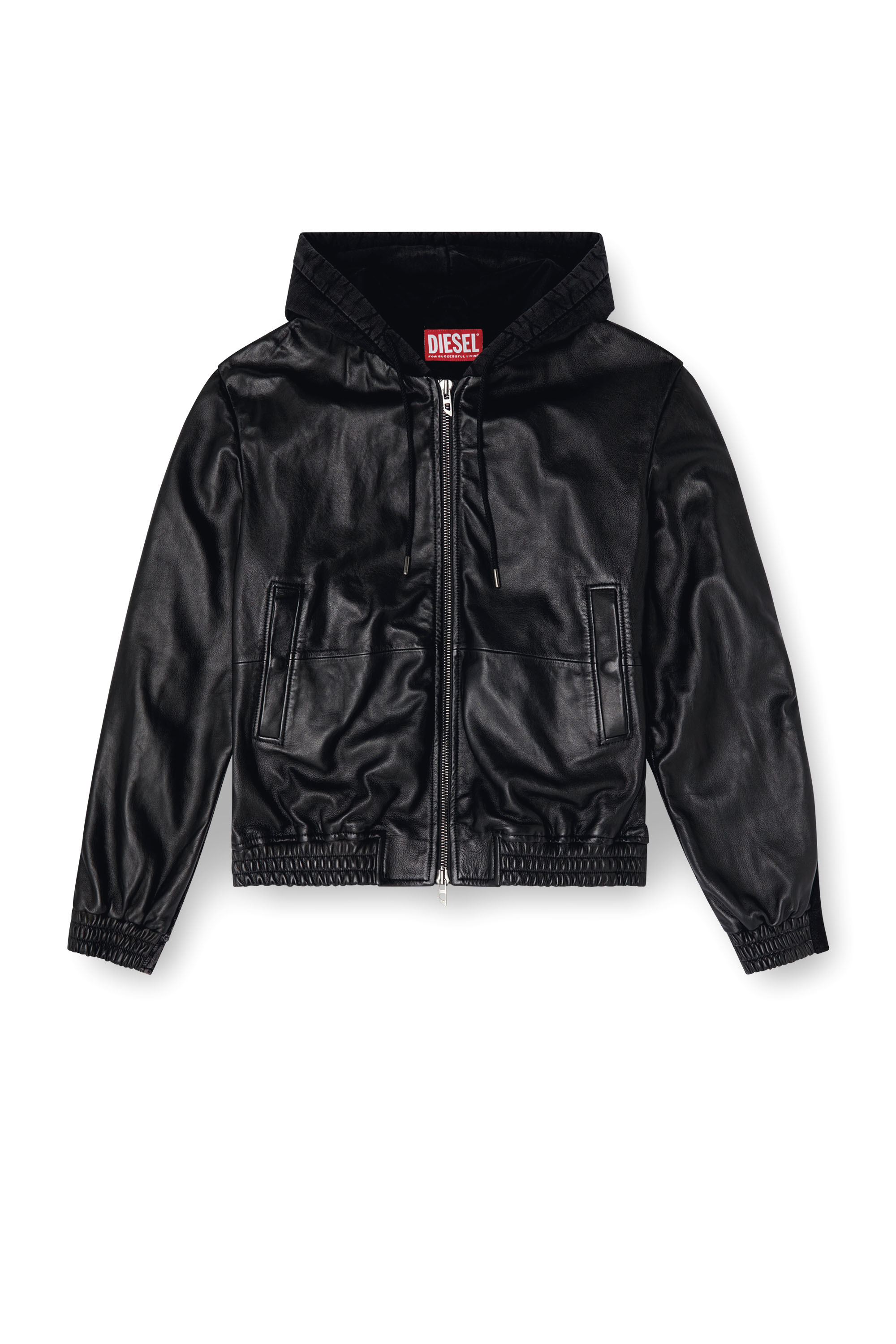 Diesel - L-OCHS, Man's Hooded jacket in leather, cotton and denim in Black - 2