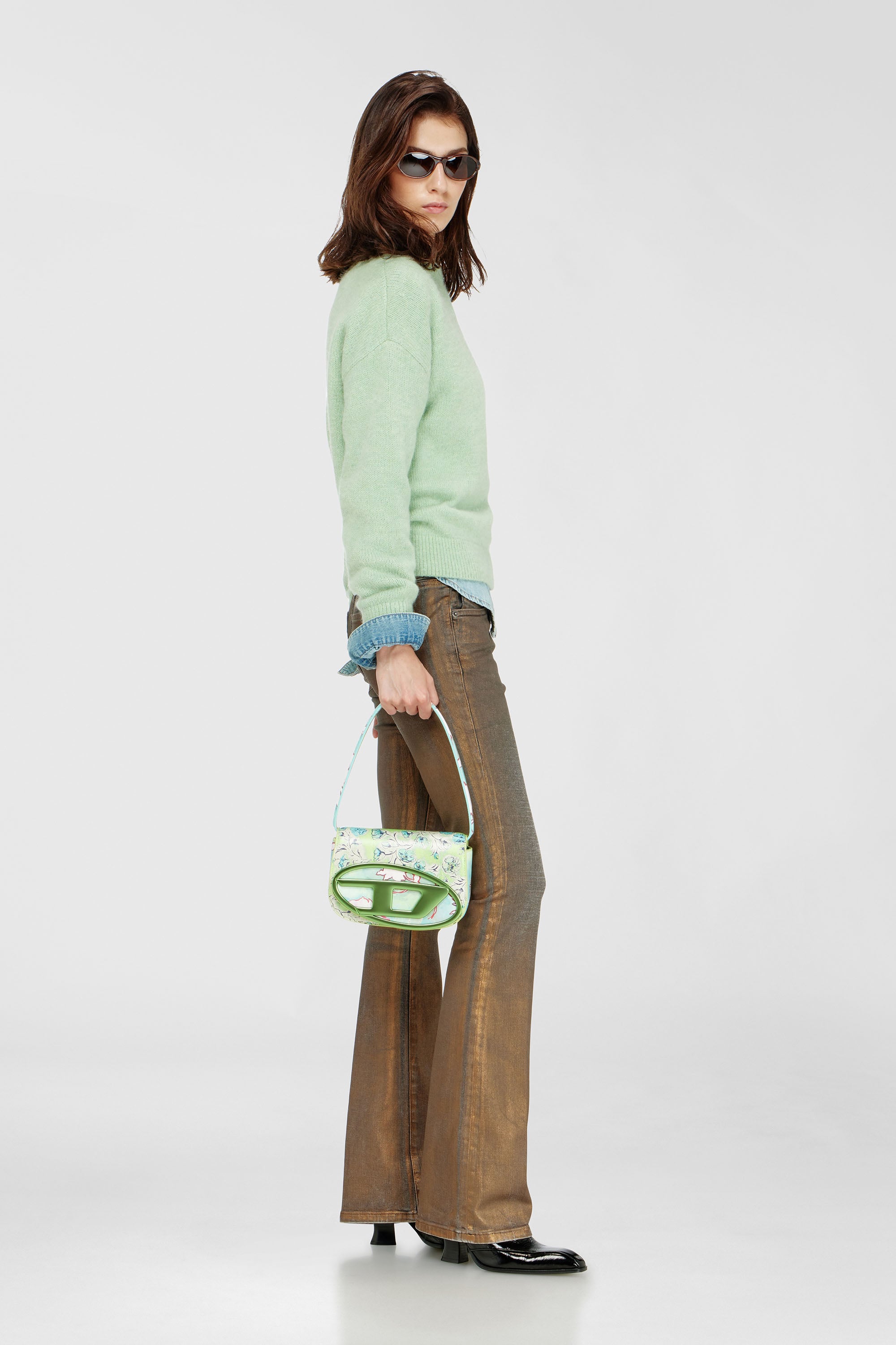 Diesel - 1DR, Woman's 1DR-Iconic shoulder bag with floral print in Green - 1