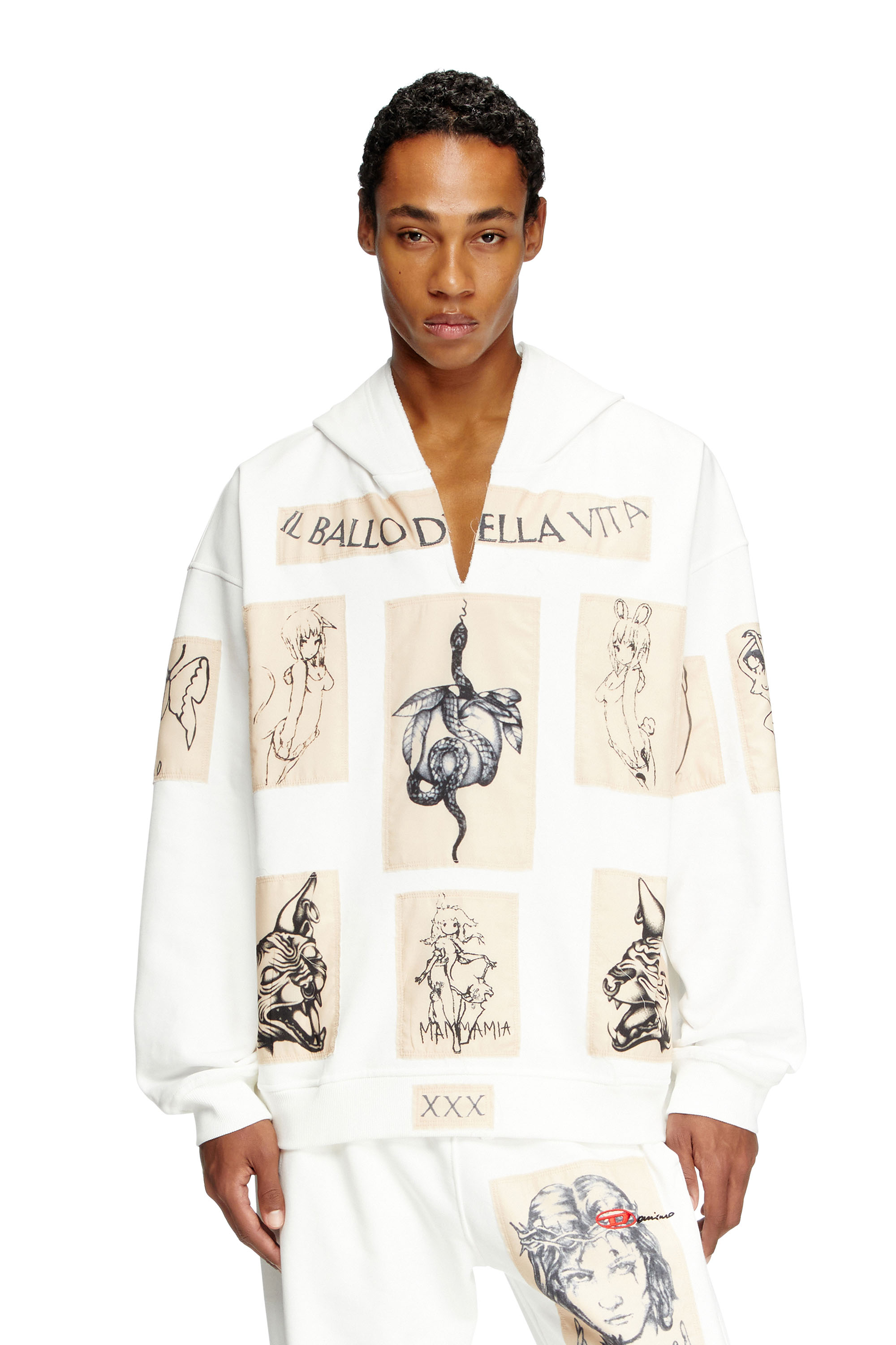 Diesel - S-BOXT-HOOD-DD, Unisex's Hoodie with tattoo patches in White - 3