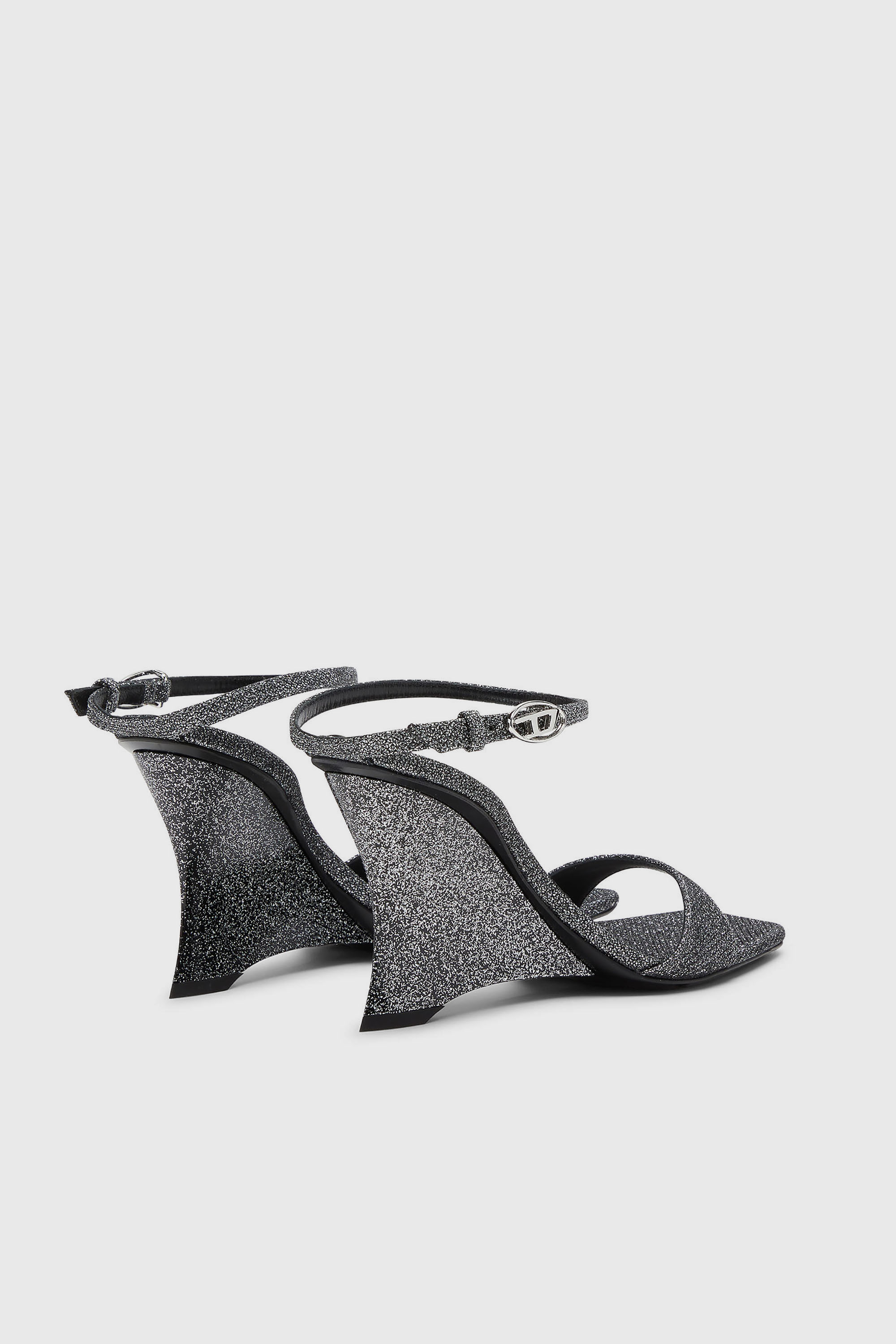 Diesel - D-AMBER SANDAL WEDGE, Woman's D-Amber-Wedge sandals in Lurex fabric in Silver - 3