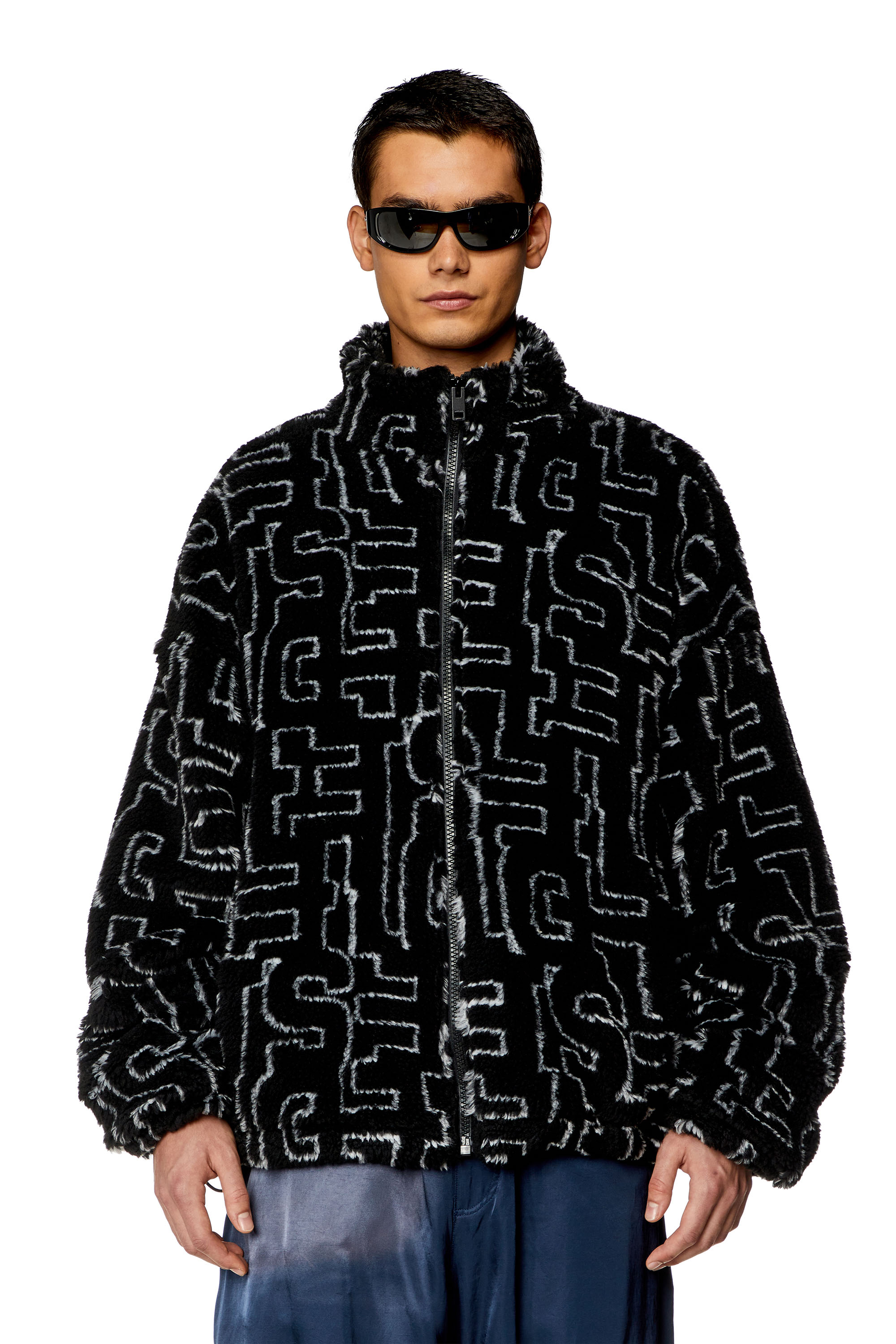 Diesel - S-LUCK, Man Teddy fleece jacket with Diesel monogram in Black - Image 1