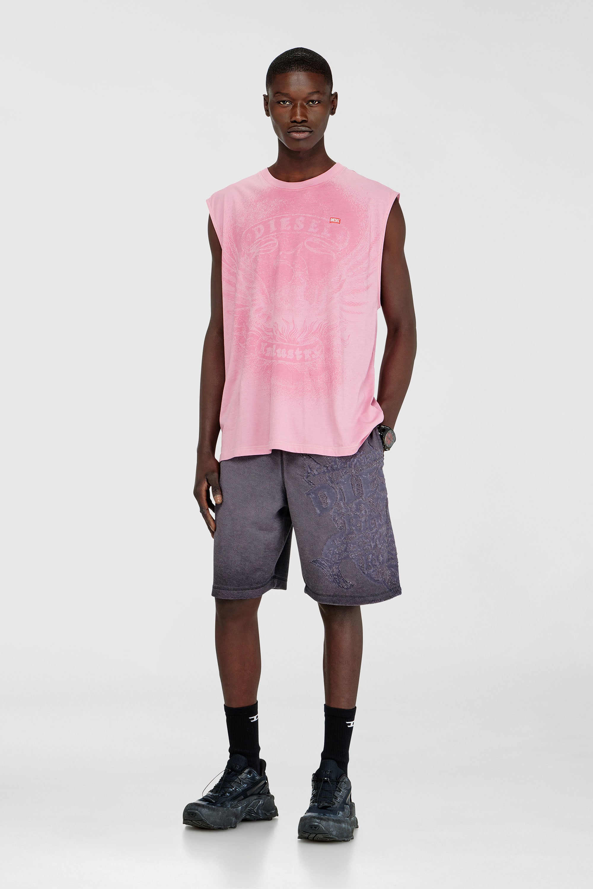 Diesel - T-BOXT-SL-NOTCH, Man's Sleeveless top in cotton with tonal graphic in Pink - 2