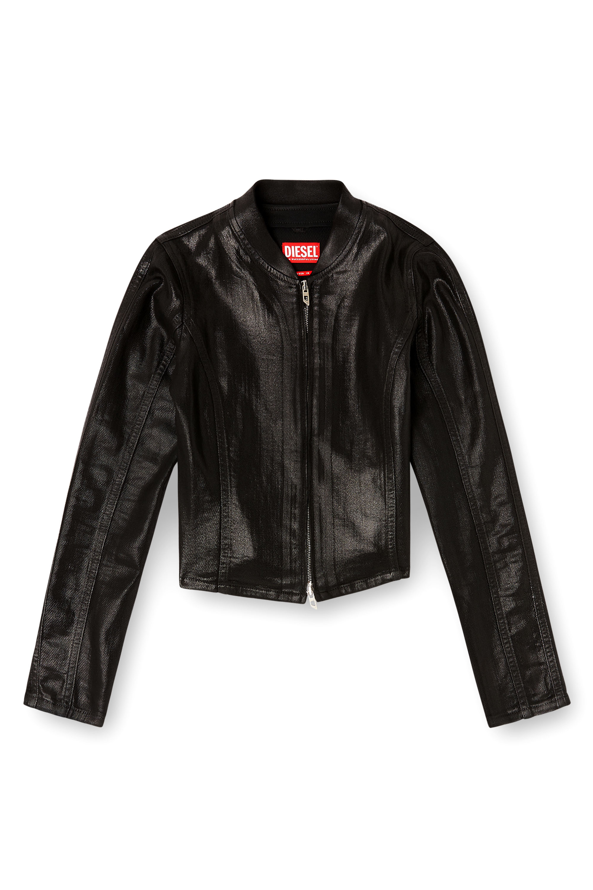 Diesel - DE-GARY-D JOGG, Woman's Cropped jacket in shiny coated JoggJeans in Black/Dark grey - 2