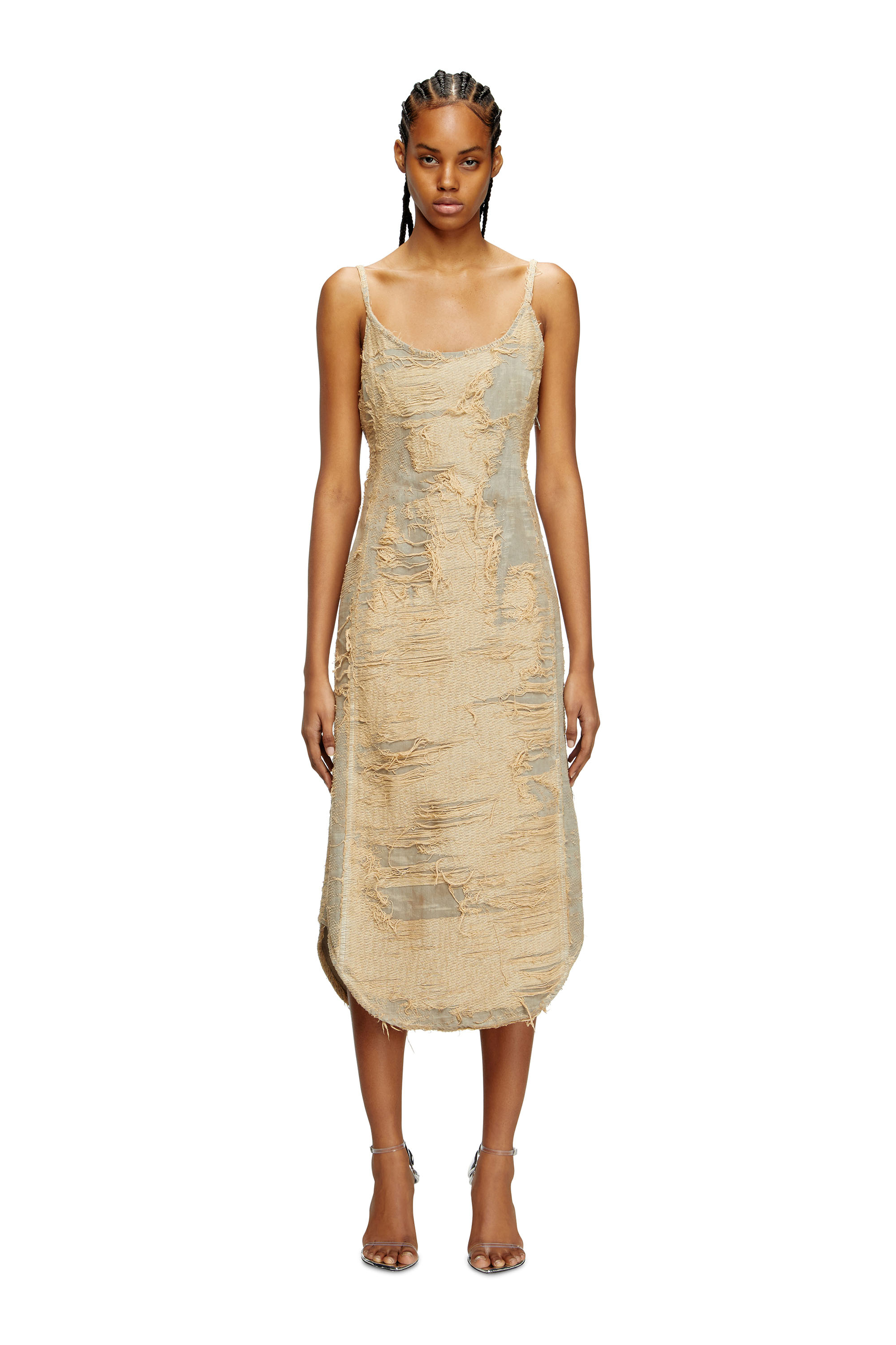 Diesel - DE-VERA-FSG, Woman's Dress in overdyed floating-thread denim in Beige - 1