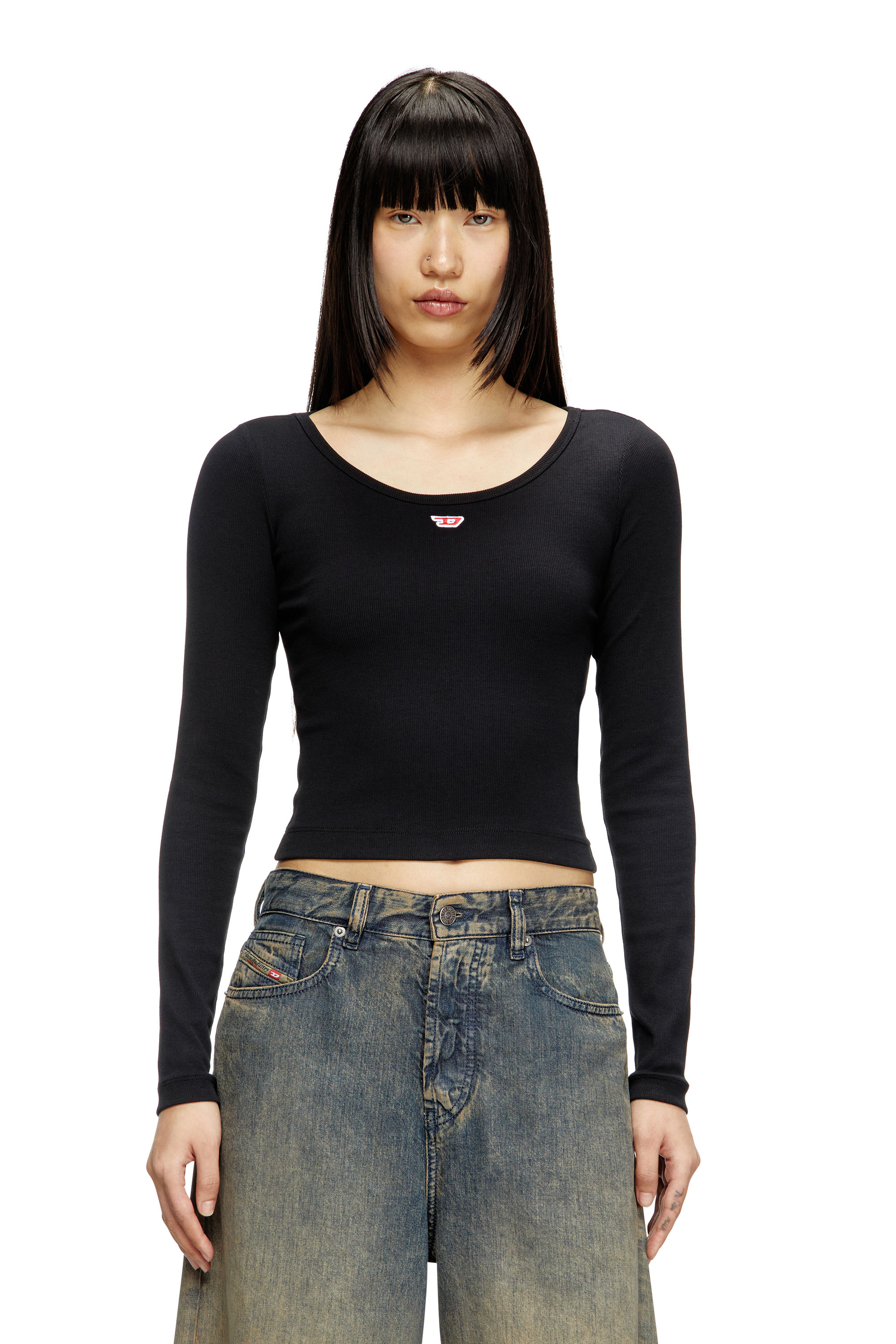 Diesel - T-BALLET-D, Woman's Long-sleeve top with embroidered D patch in Black - 3