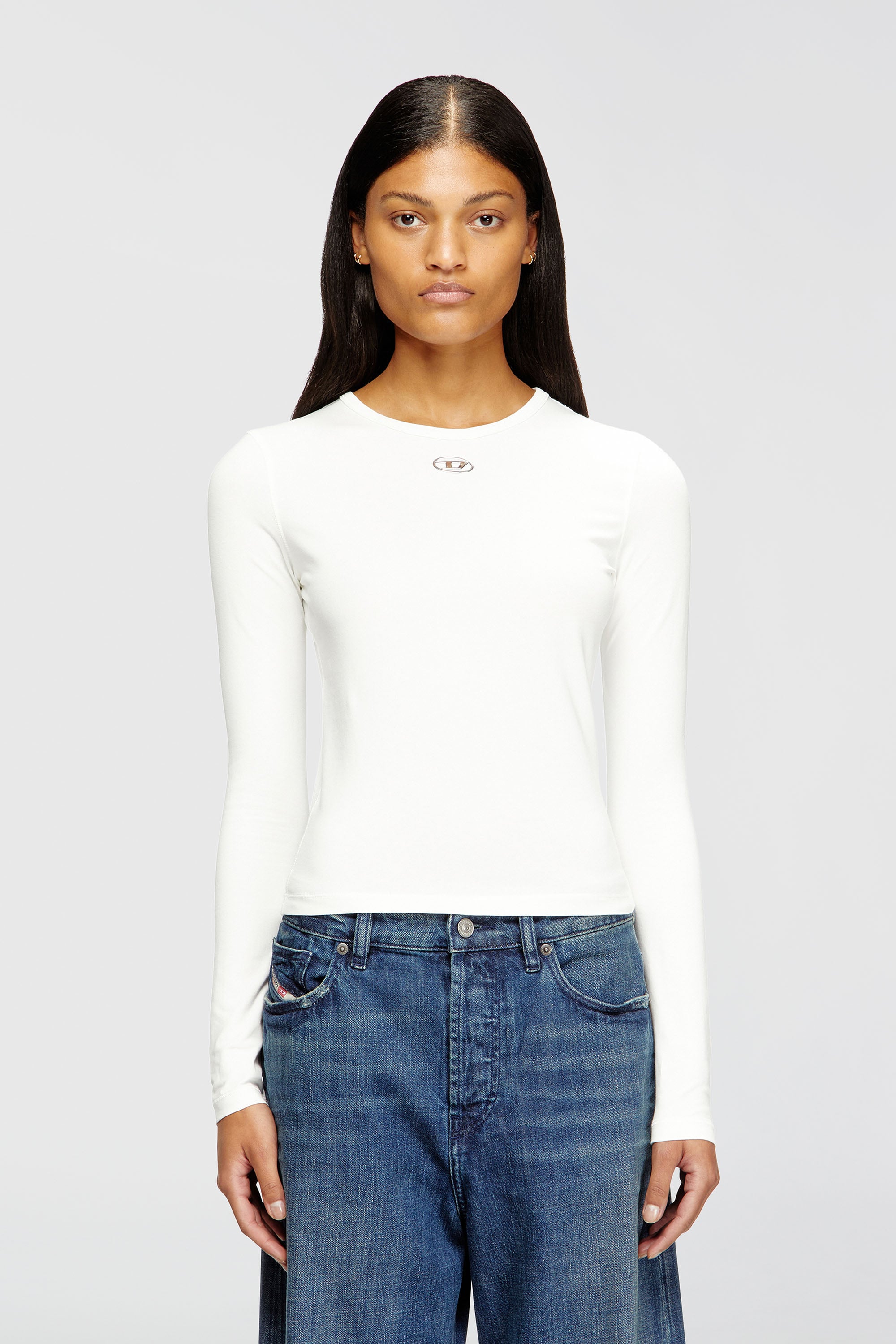 Diesel - T-UNCUTIESLONG-LS-OD, Woman's Cotton sweater with Oval D logo in White - 1