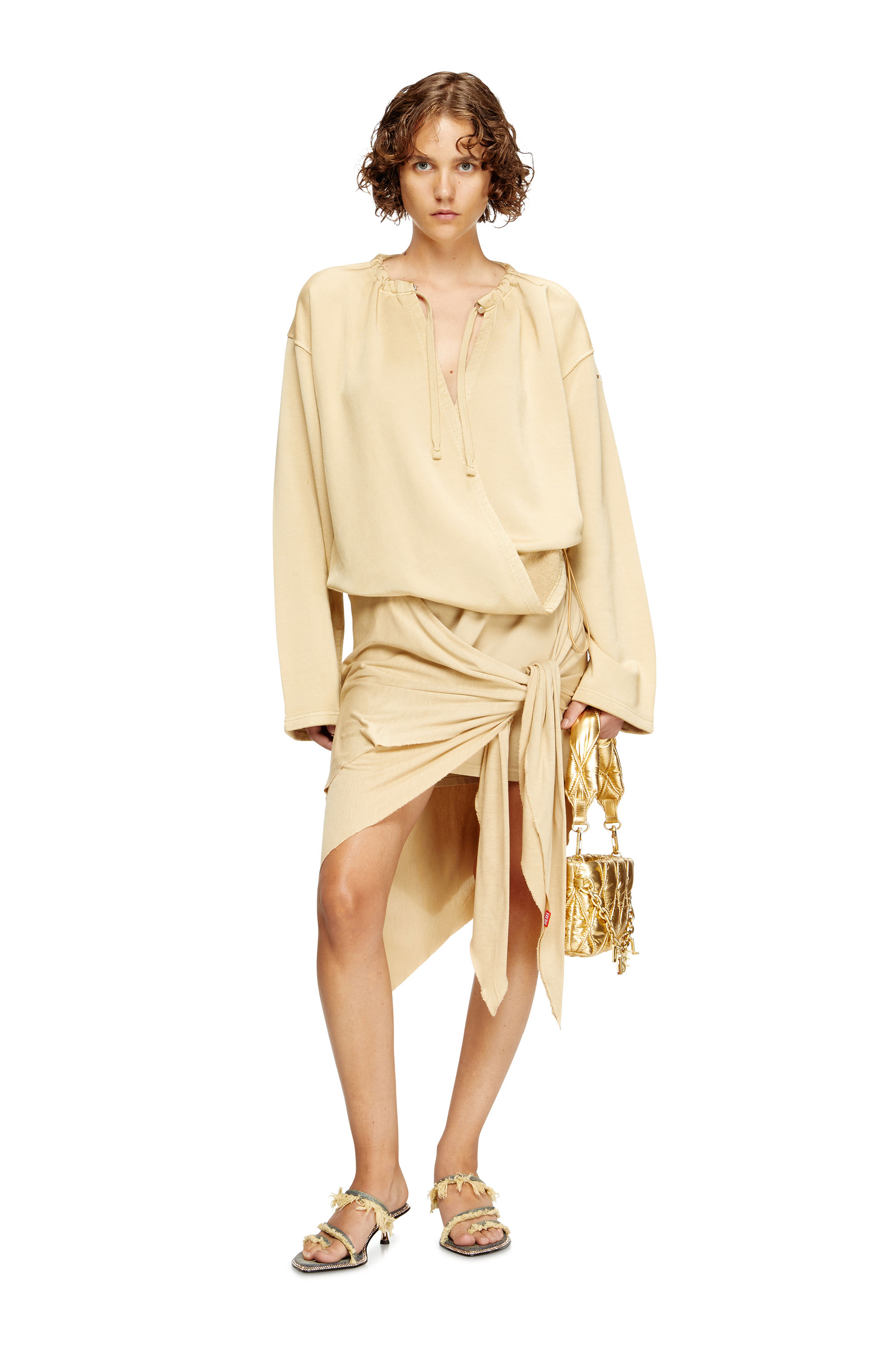 Diesel - D-CREED, Woman's Draped dress with ruched skirt in Light Brown - 1