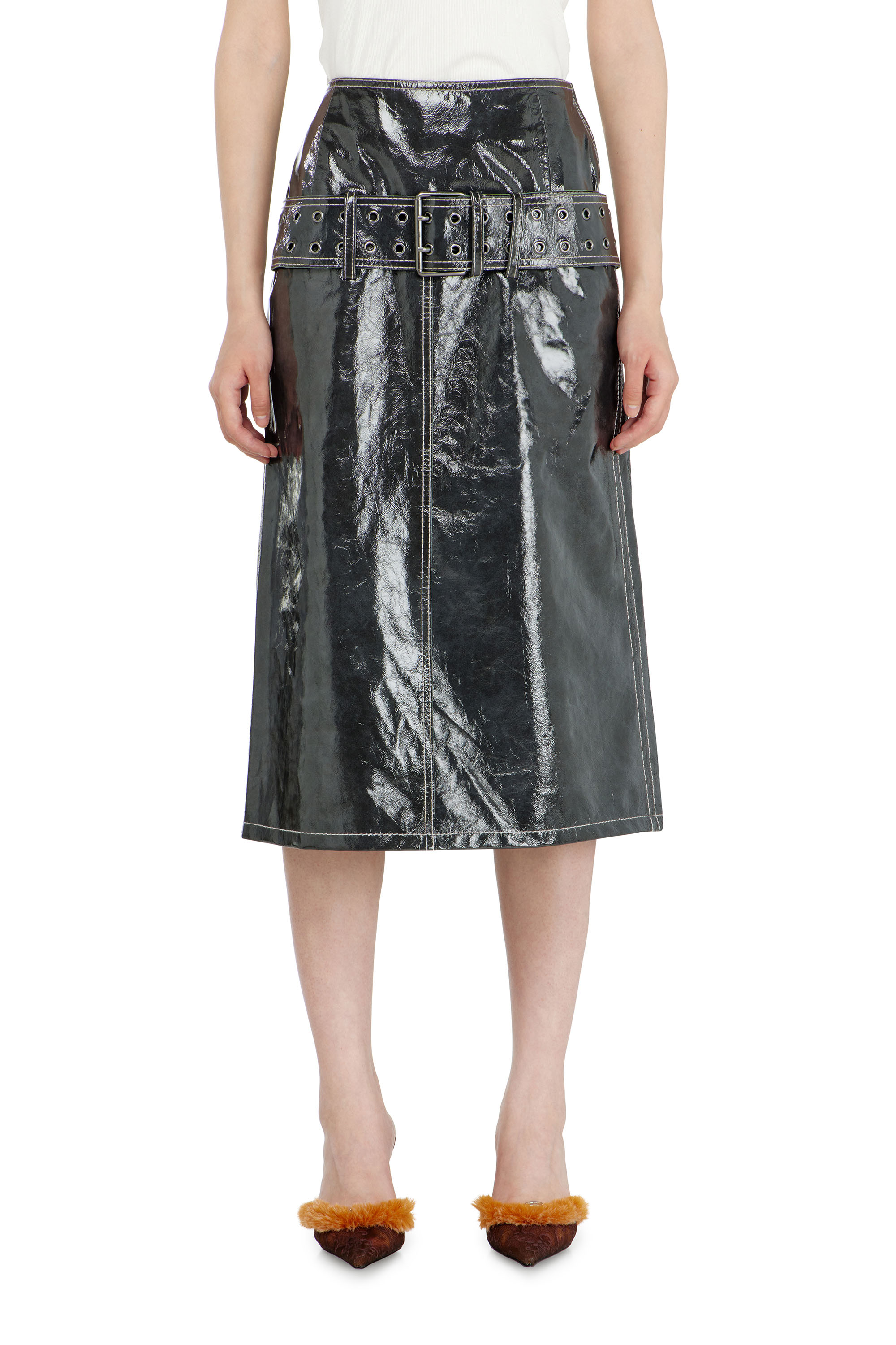 Diesel - L-ASCAR, Woman's Patent-leather midi skirt with belt in null - 3