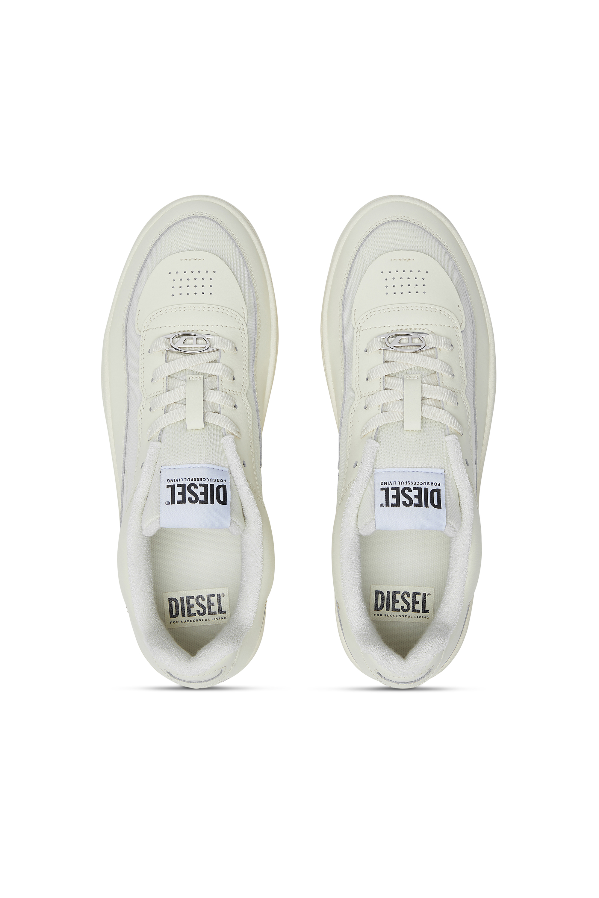 Diesel - S-OVAL SKATE LOW, Man's Fabric-panelled leather sneakers in Beige - 5