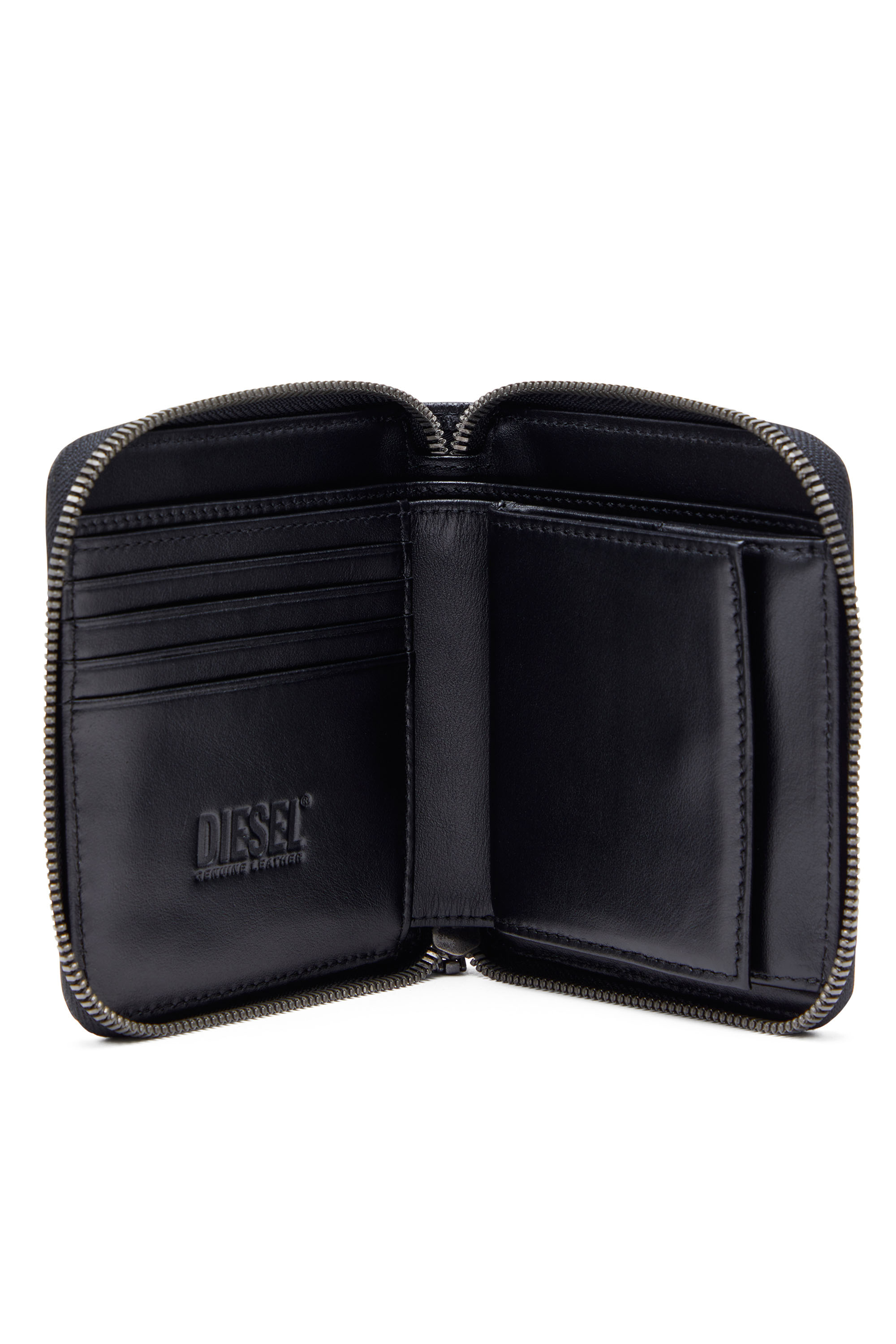 Diesel - BI-FOLD COIN ZIP M, Man's Zip wallet in textured leather in Black - 3