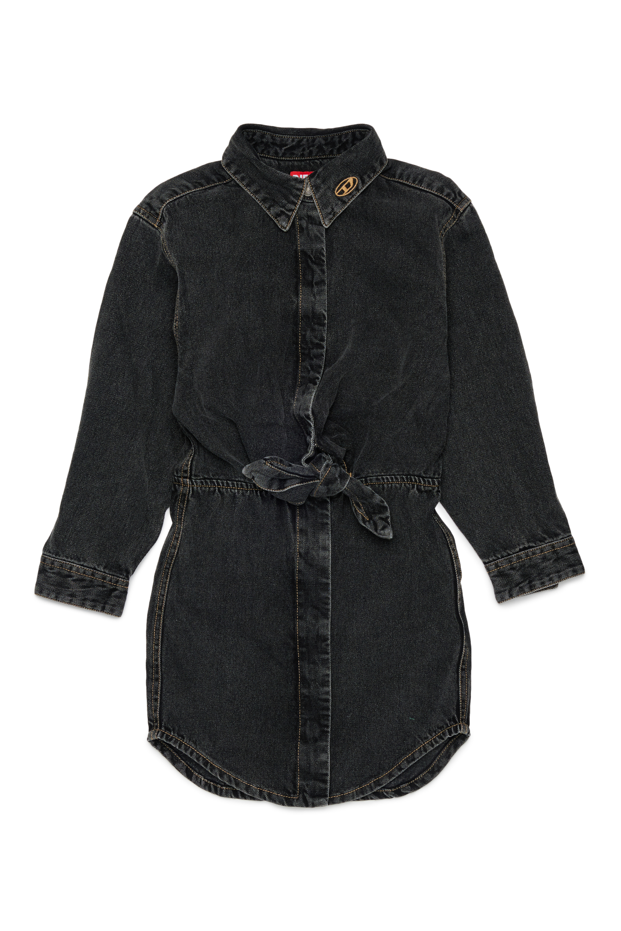 Diesel - DESUSY, Woman's Denim shirt dress with tie-knot waist in Black/Dark grey - 1