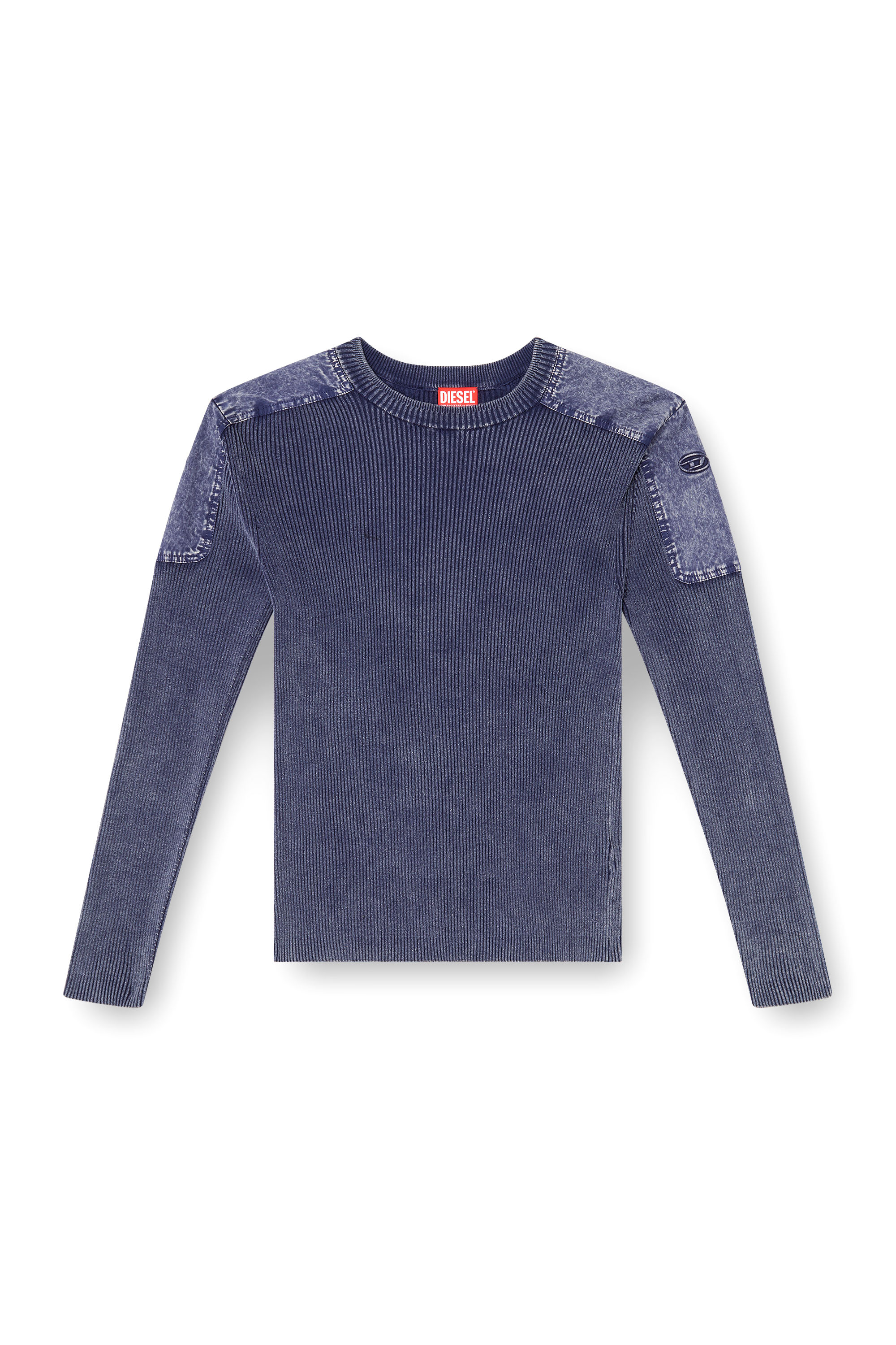 Diesel - K-MARTIN, Man's Jumper with contrast shoulder panels in Blue - 2