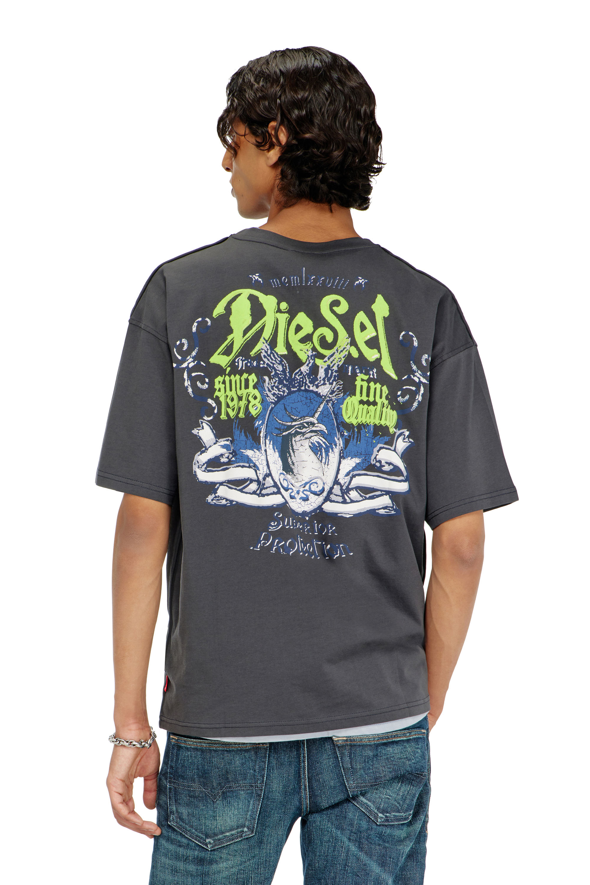 Diesel - T-BOXT-AA2, Man's Cotton T-shirt with flock graphic in Dark grey - 4
