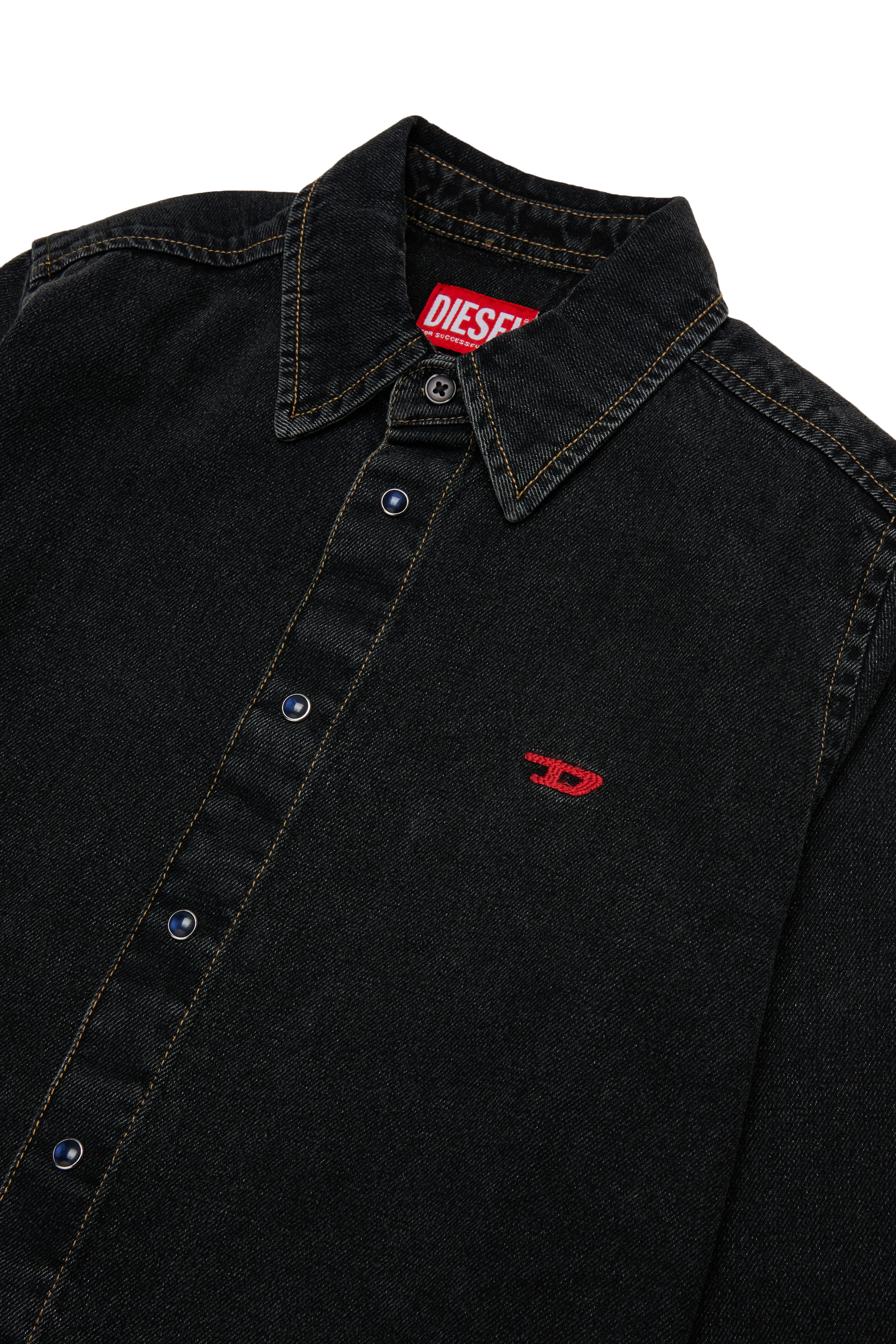 Diesel - CSIMPLY-OVER, Man's Denim shirt with D logo embroidery in Black/Dark grey - 3