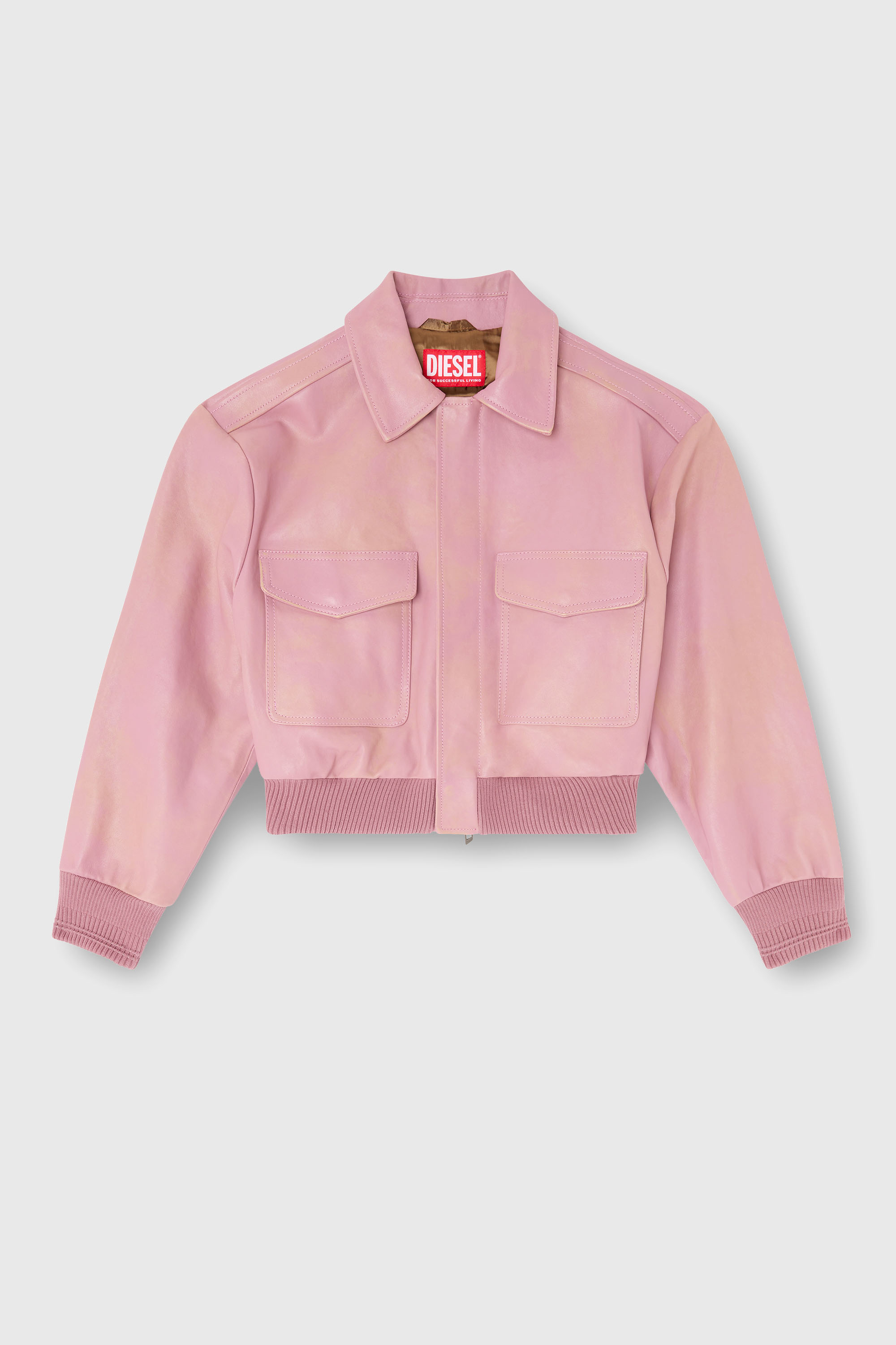 Diesel - L-AVIA, Woman's Aviator jacket in treated leather in Pink - 2