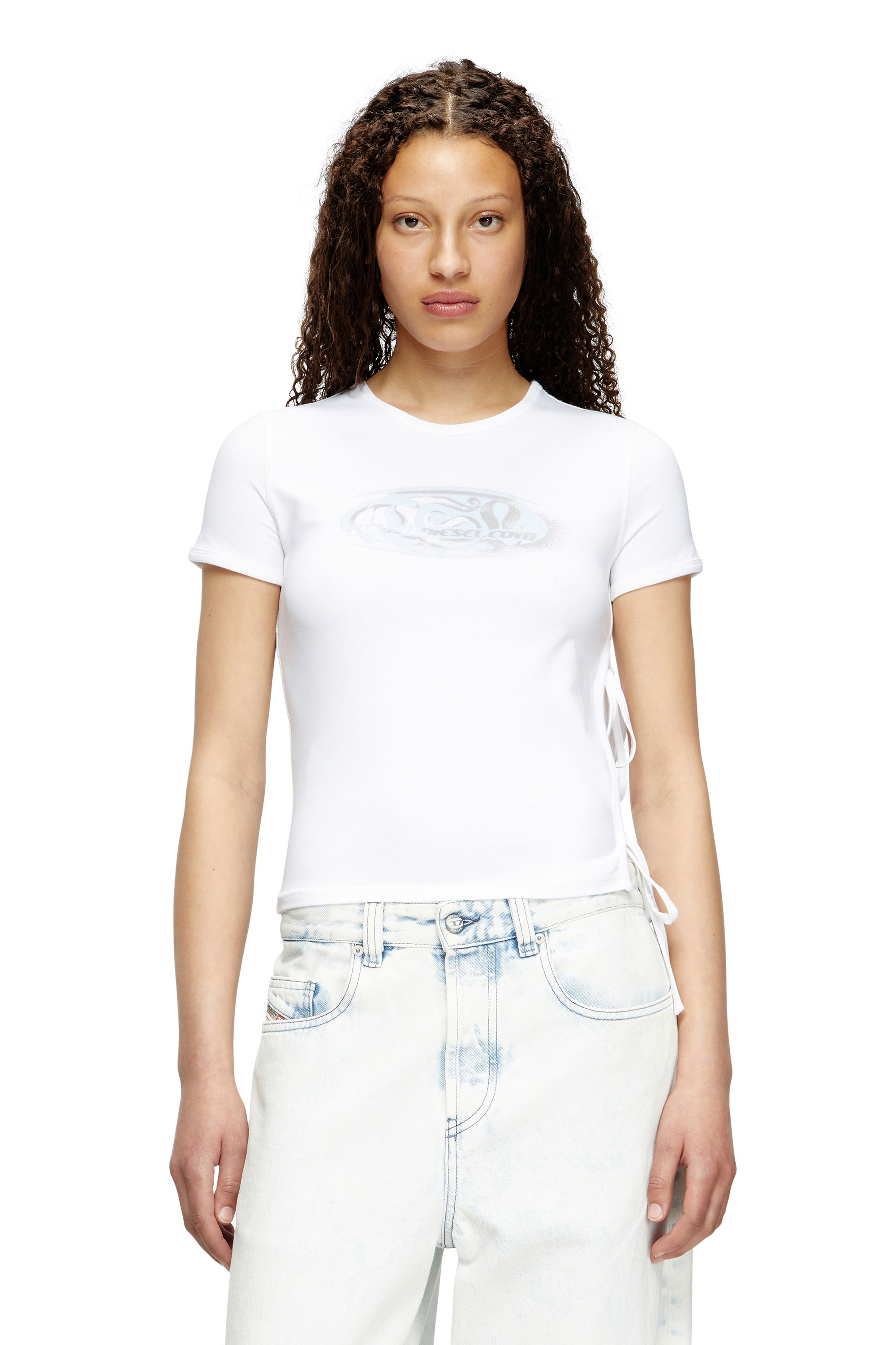 Diesel - T-LAYA, Woman's Tie-side T-shirt with logo graphic in White - 1