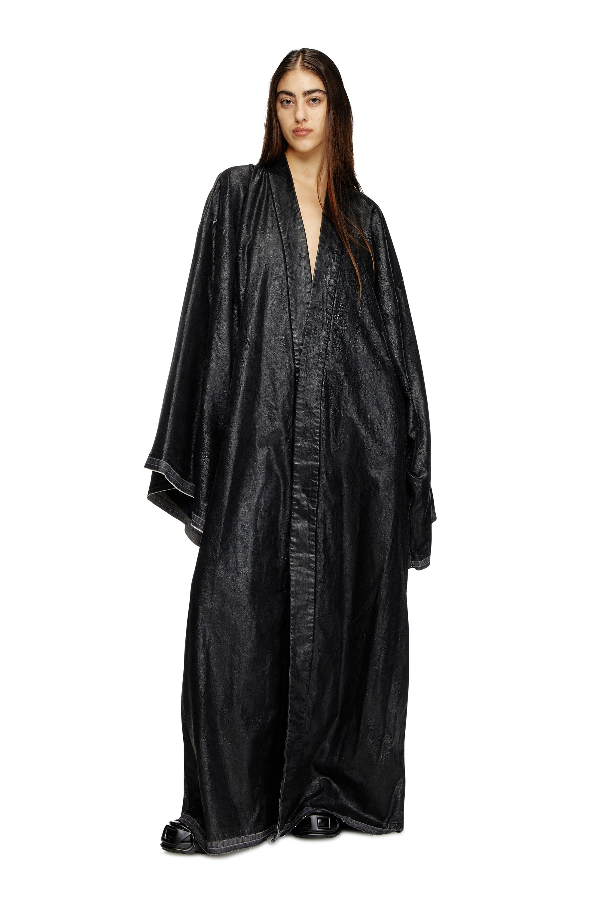 Diesel - D-D-KIM, Unisex's Denim kimono coat with coated front in Black - 7